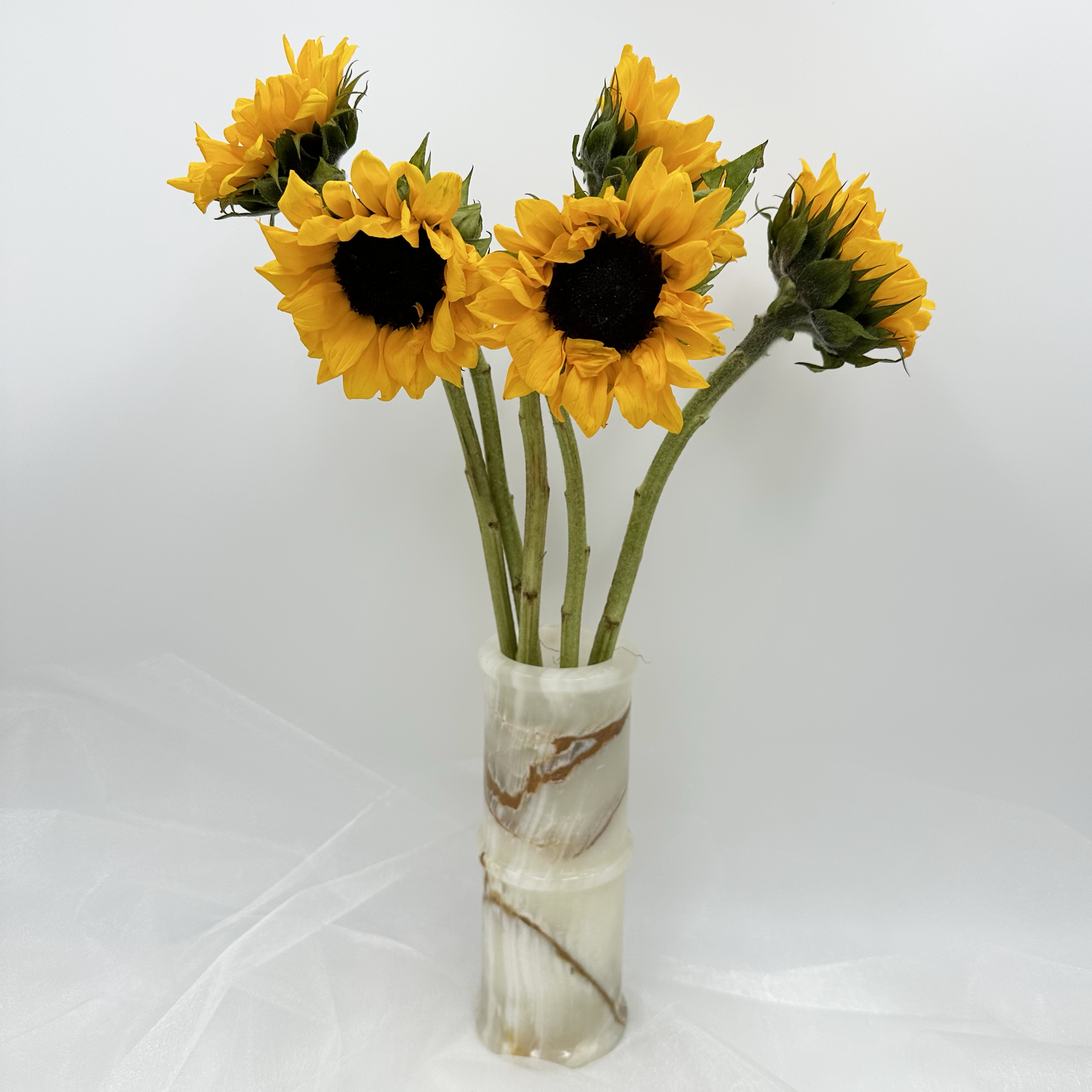 8" Cylindrical Vase in Marble & Onyx: Black & Gold Marble