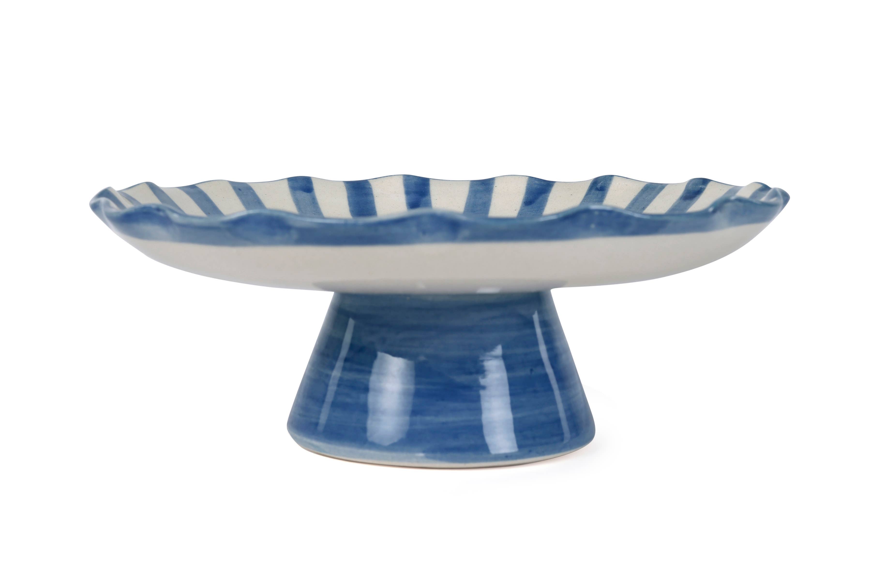 Ceramic Stripe Cake Stand, Blue