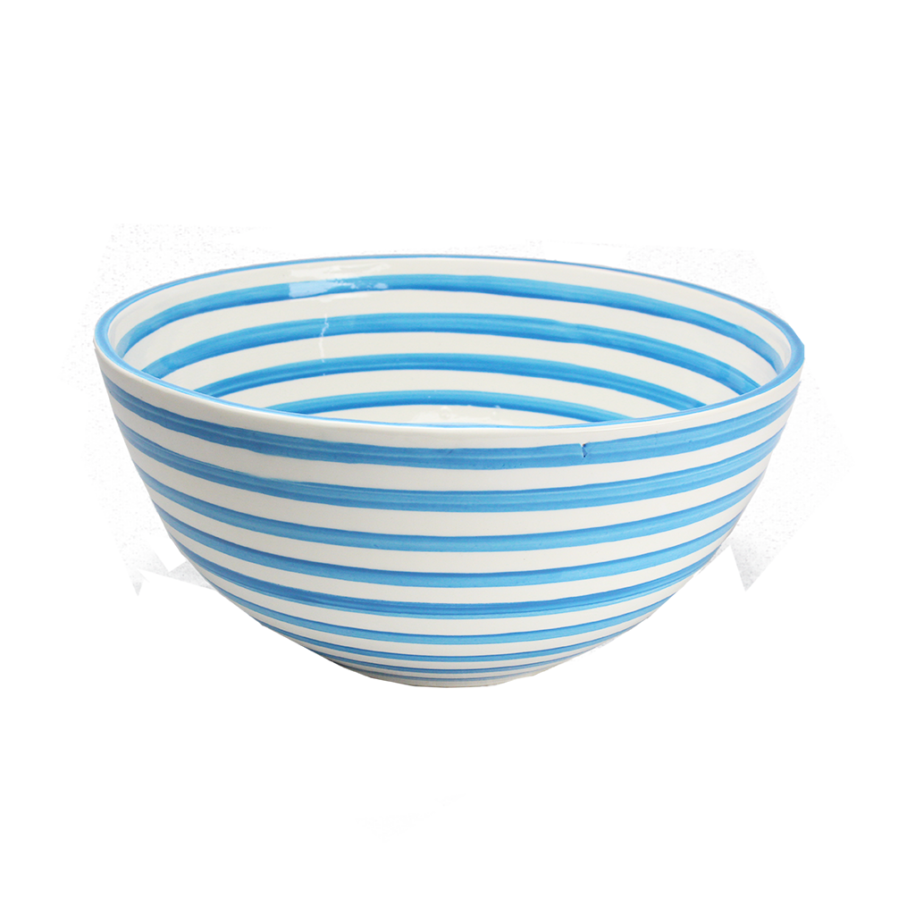 Turquoise Stripe Large Deep Bowl. Final Sale