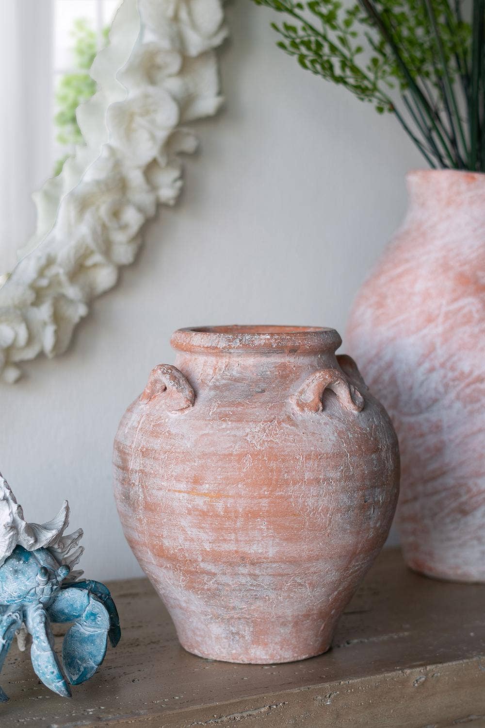 D8.5x9.5" Amphora Vase w/ Textured Terracotta & Handles