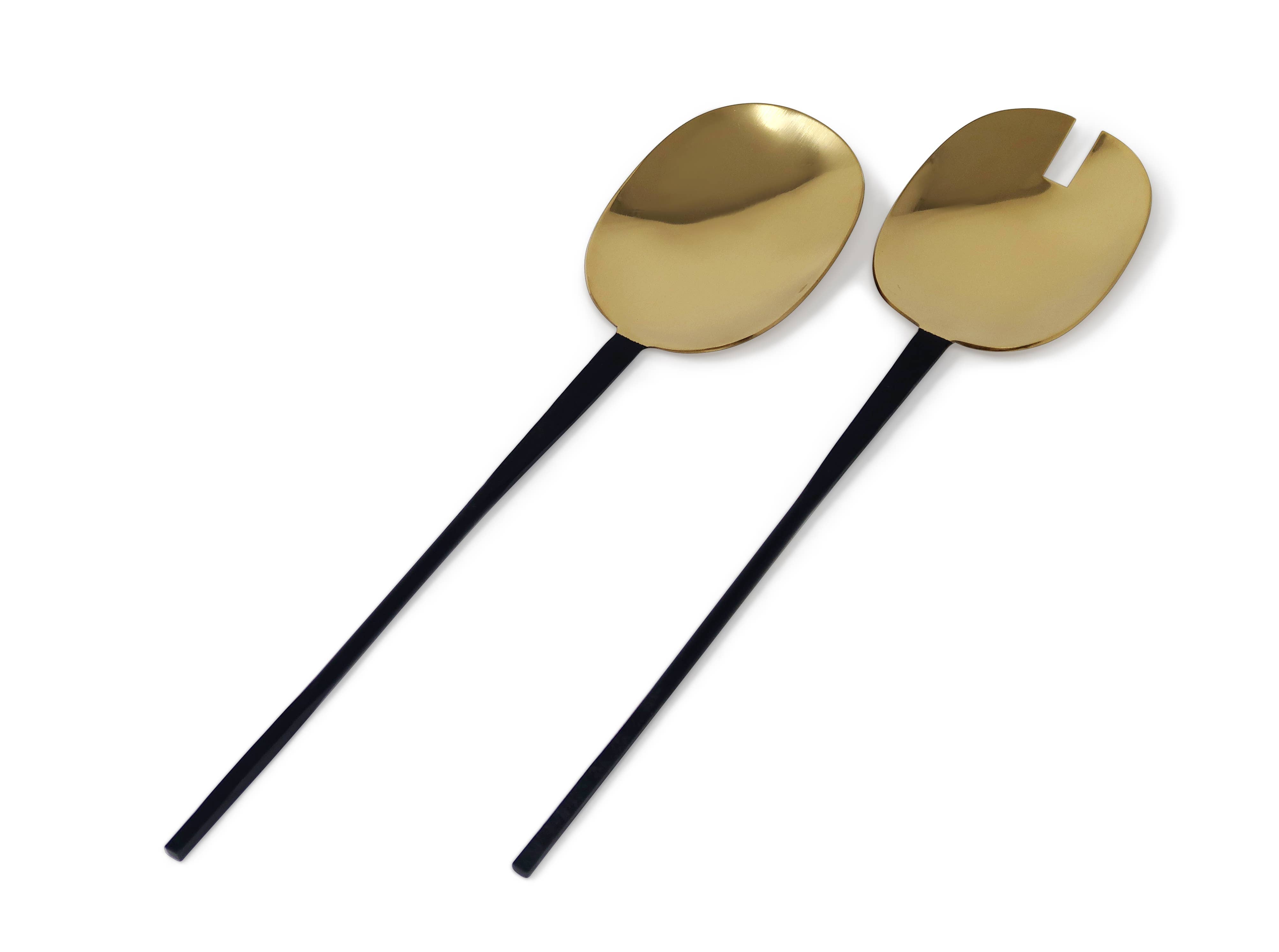 Set Of 2 Salad Servers Gold With Black Handles