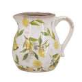 6.3x5x6" White Ceramic Pitcher Vase w/ Yellow Lemon Motif