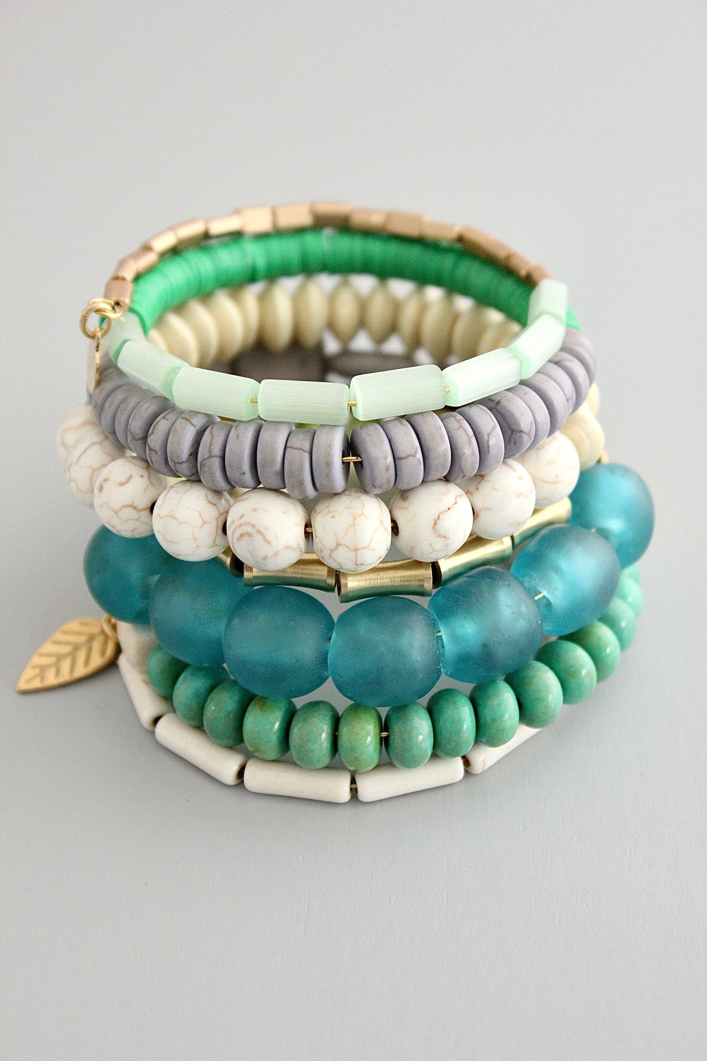 GNDB05 aqua, green, gray, and white wrap bracelet