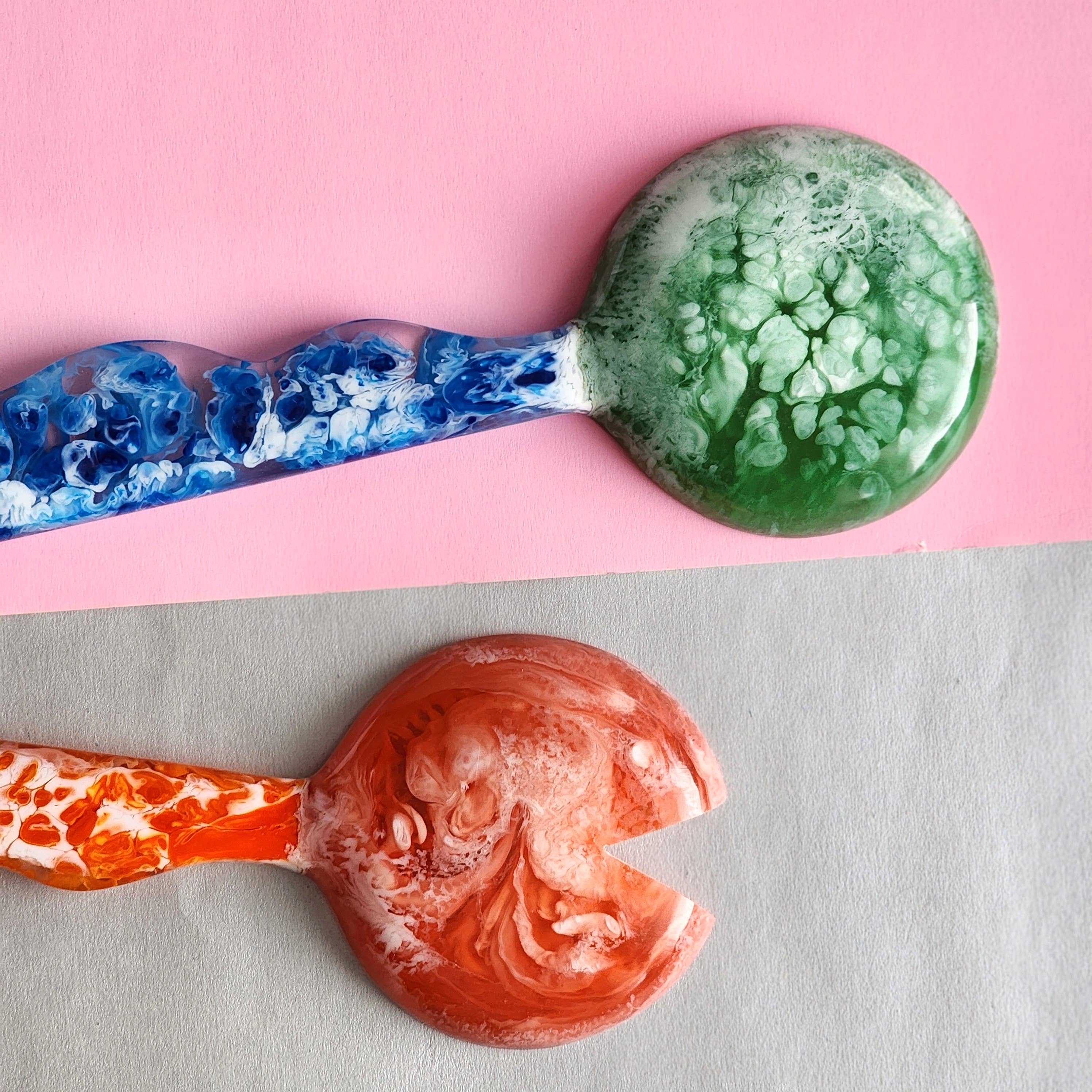 4 Colors, Hand Poured Resin Salad Serving Set -  Serving Set