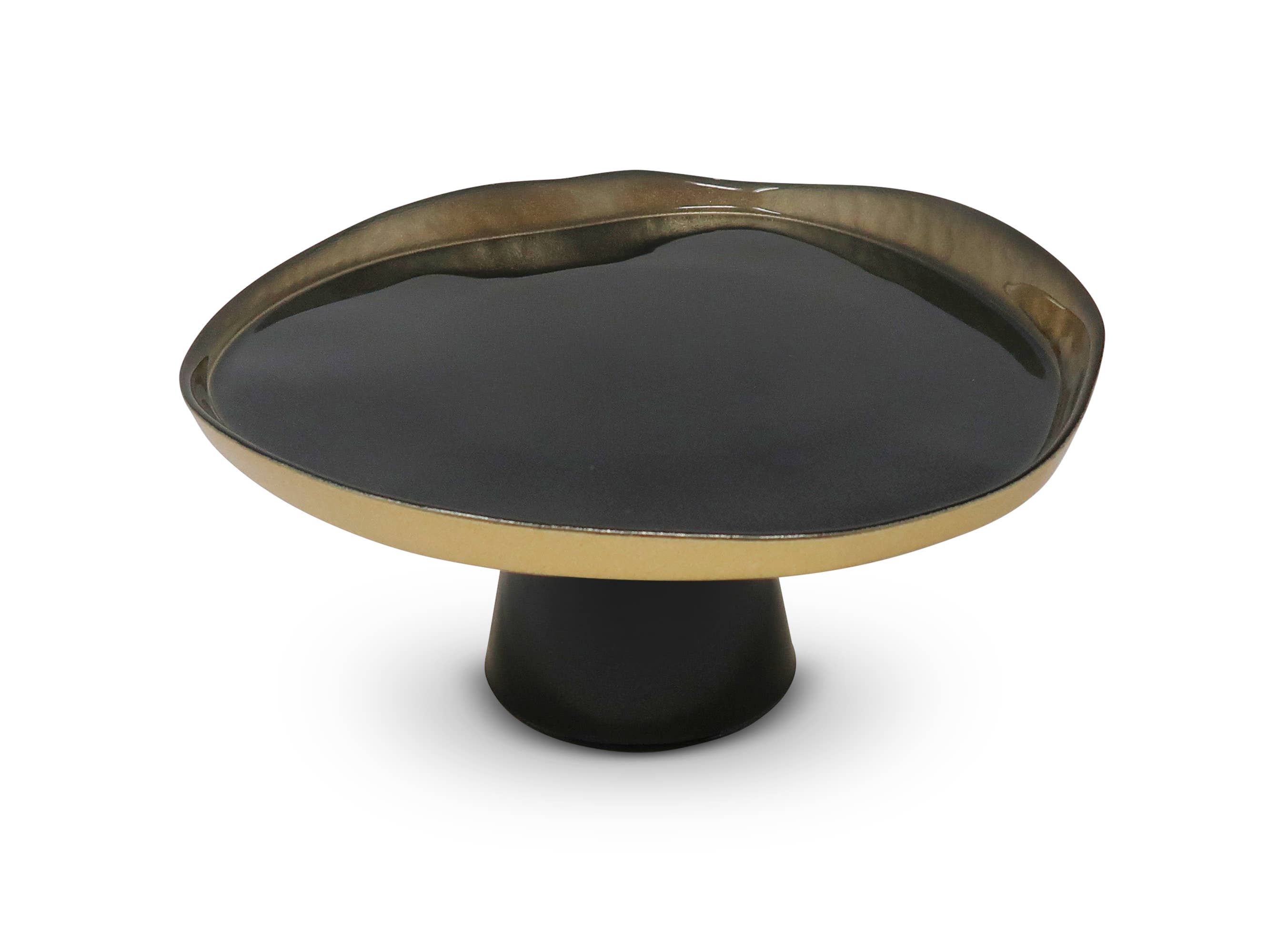 Organic Shaped Footed Cake Glass Plate with Gold