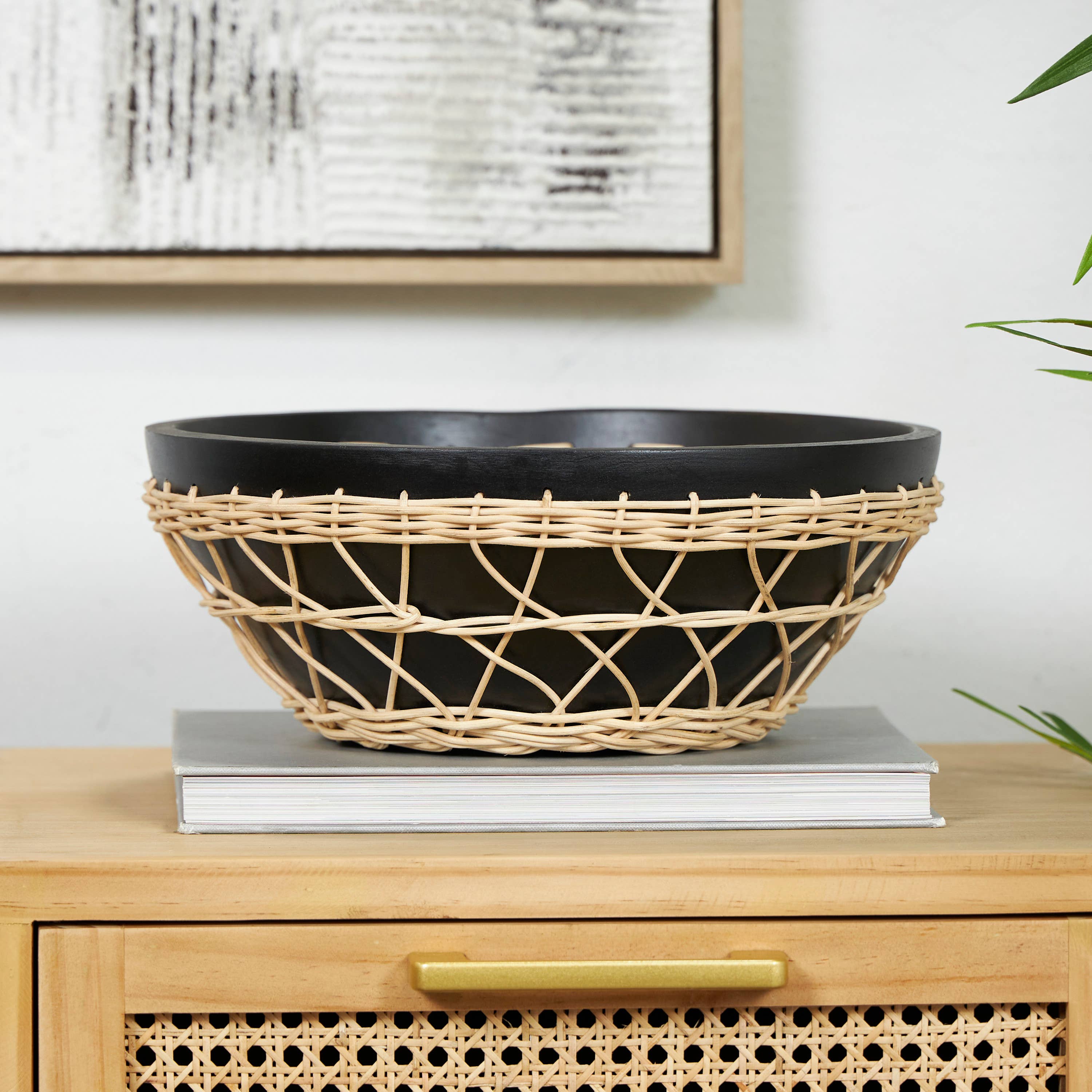 Bohemian Brown Mango Wood Decorative Bowl: Black