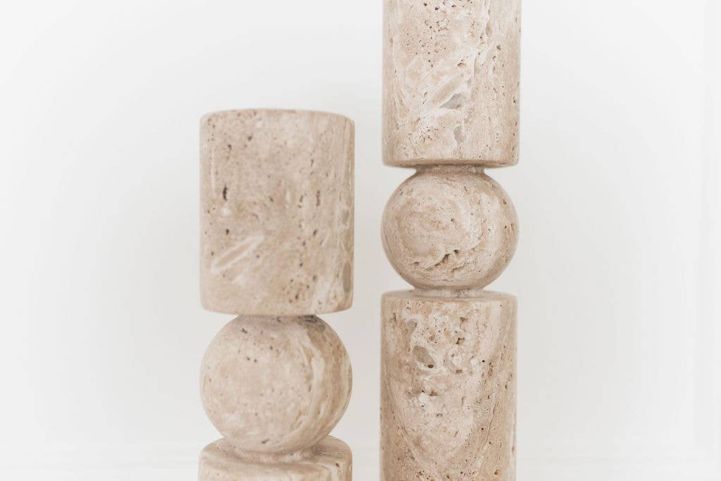 Travertine Stone Candle Holders | Dual Taper + Tealight: Large