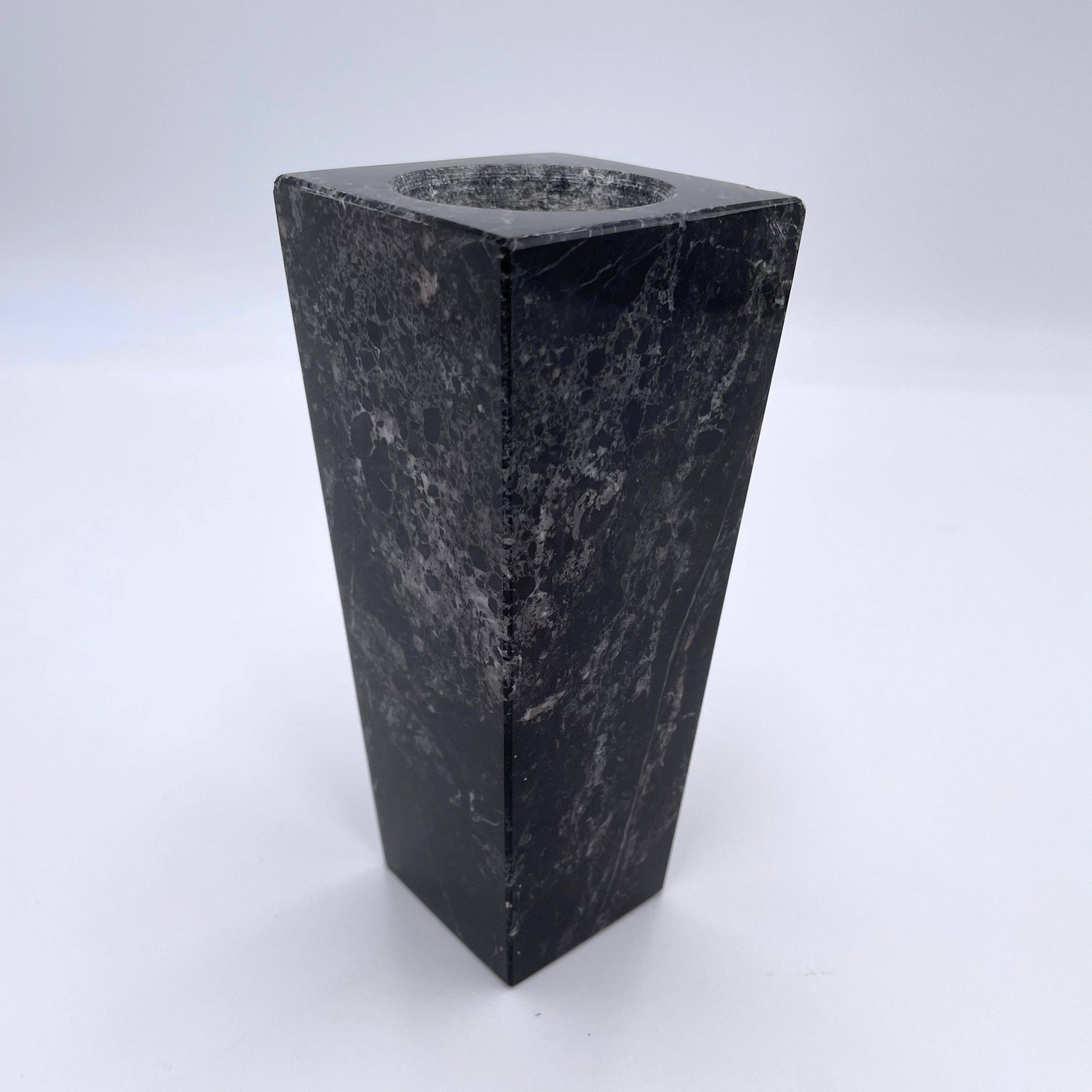 8" Square Vase in marble and onyx: Black Zebra Marble