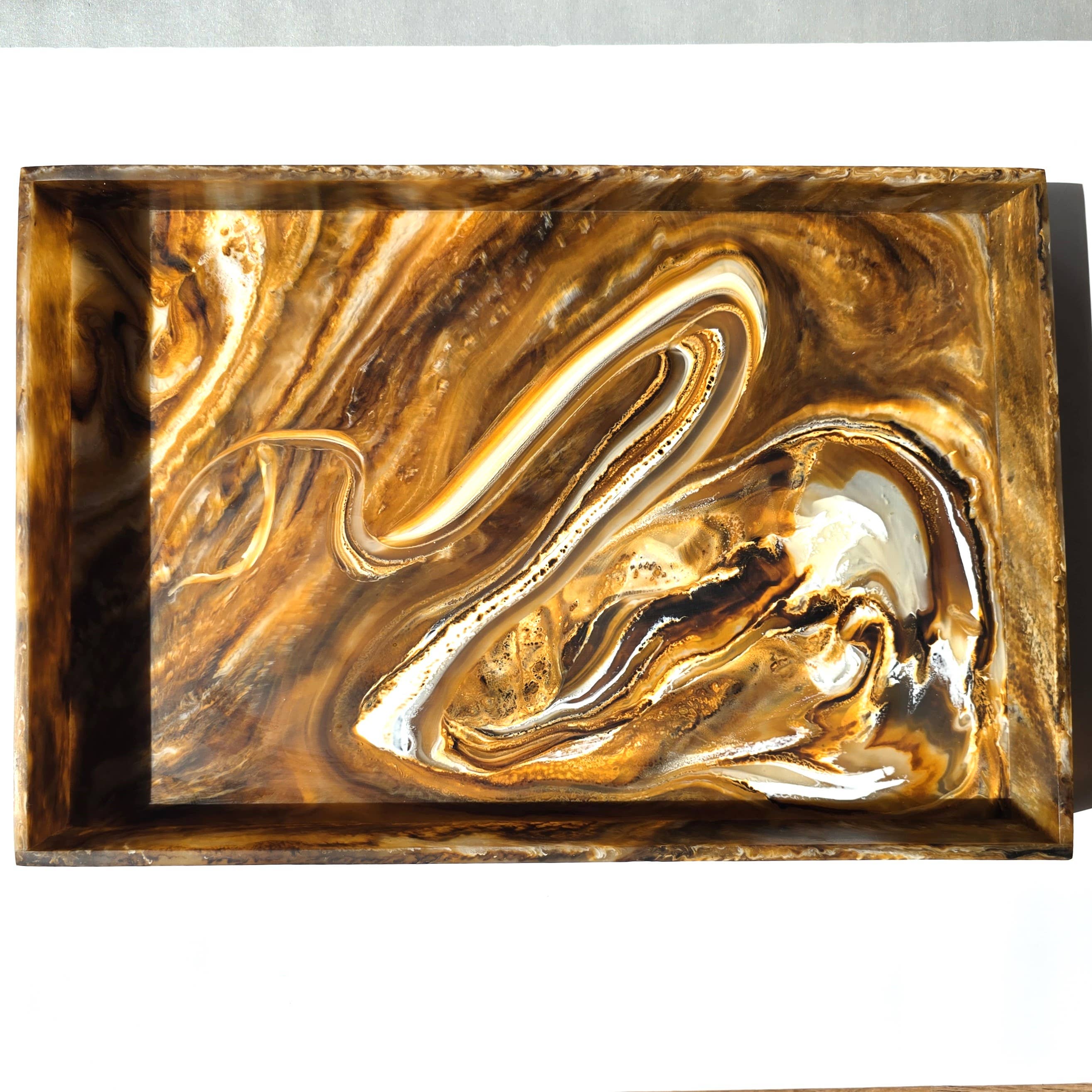 Swirl Brown Hand Poured Resin tray - Large Size