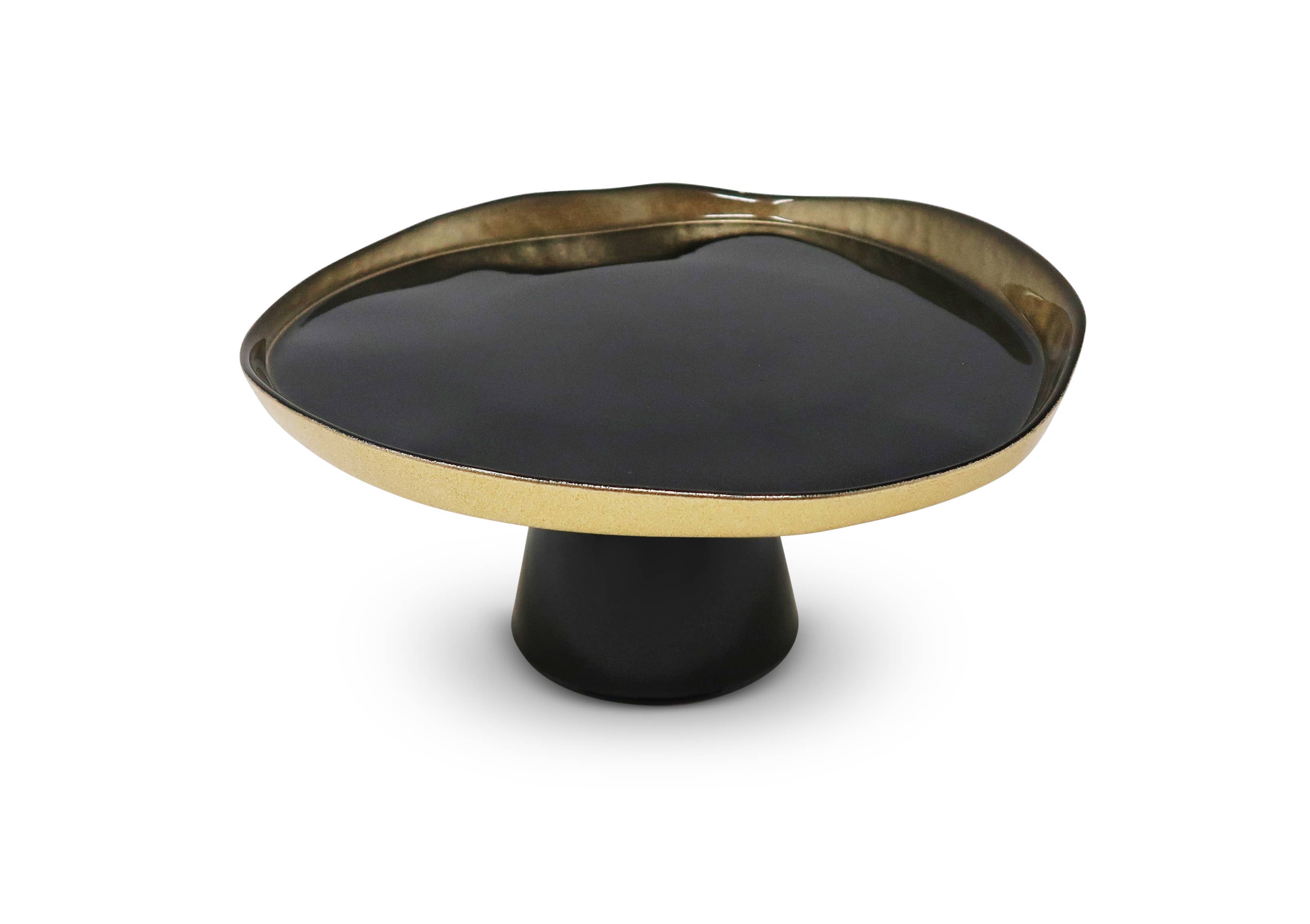 Organic Shaped Footed Cake Glass Plate with Gold