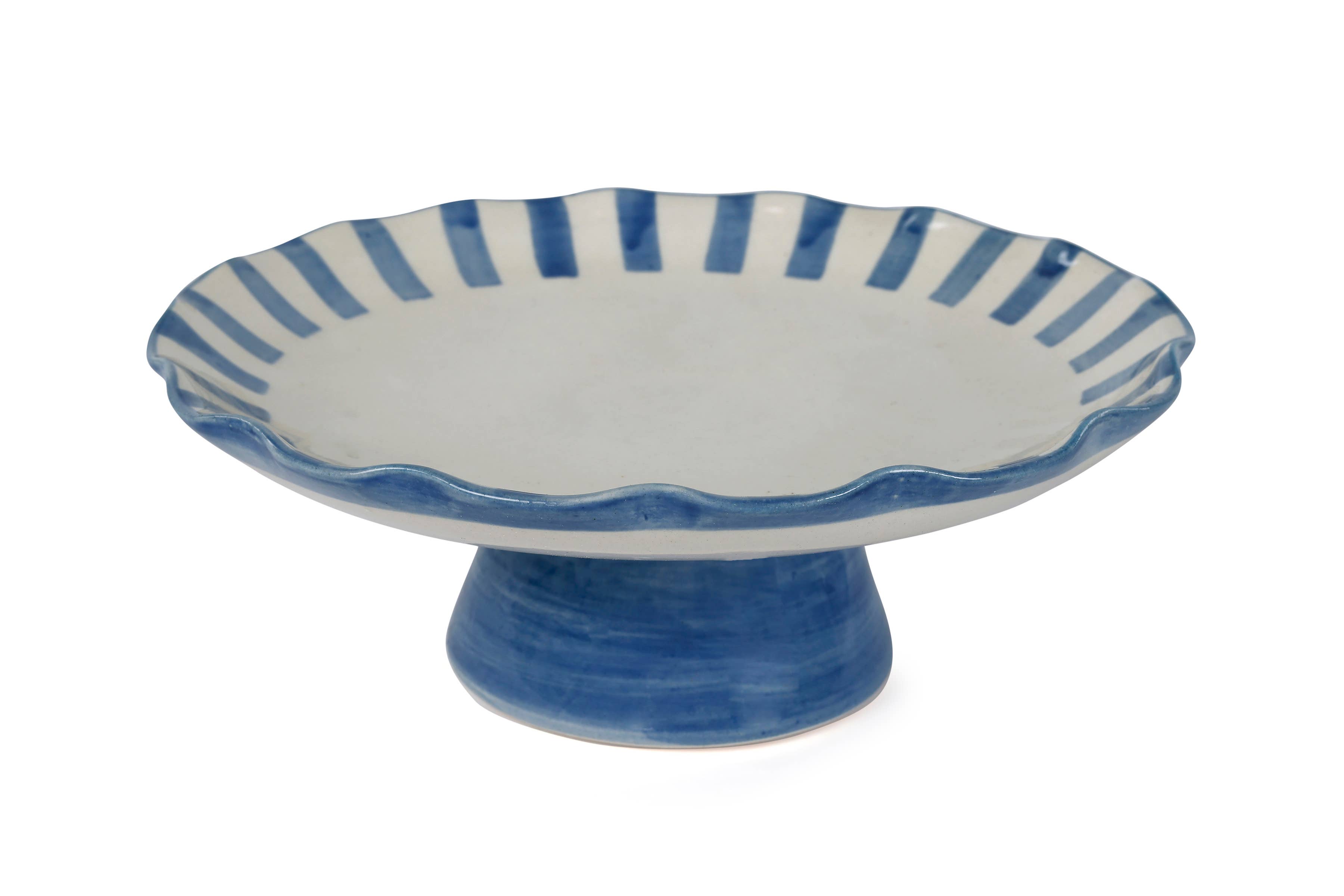 Ceramic Stripe Cake Stand, Blue