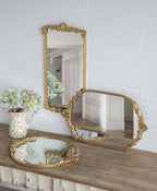 24.5x12.5x1" Mirror Tray w/ Gold Frame & Intricate Floral