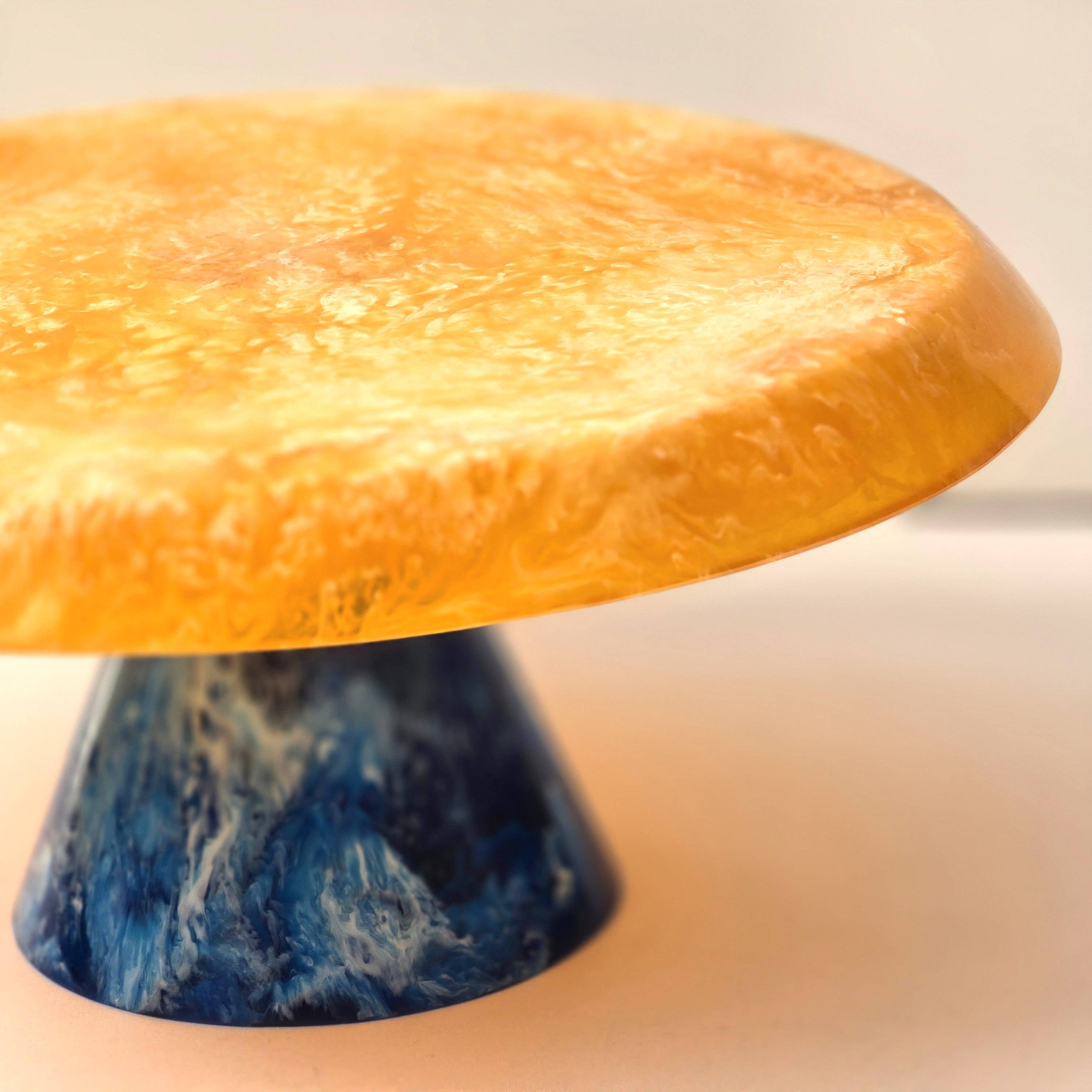 Orange Hand Poured Resin Cake Stand - Blue Base