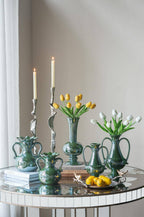 6.5x5x10" Pedestal Vase w/ Handles & Green Electroplating