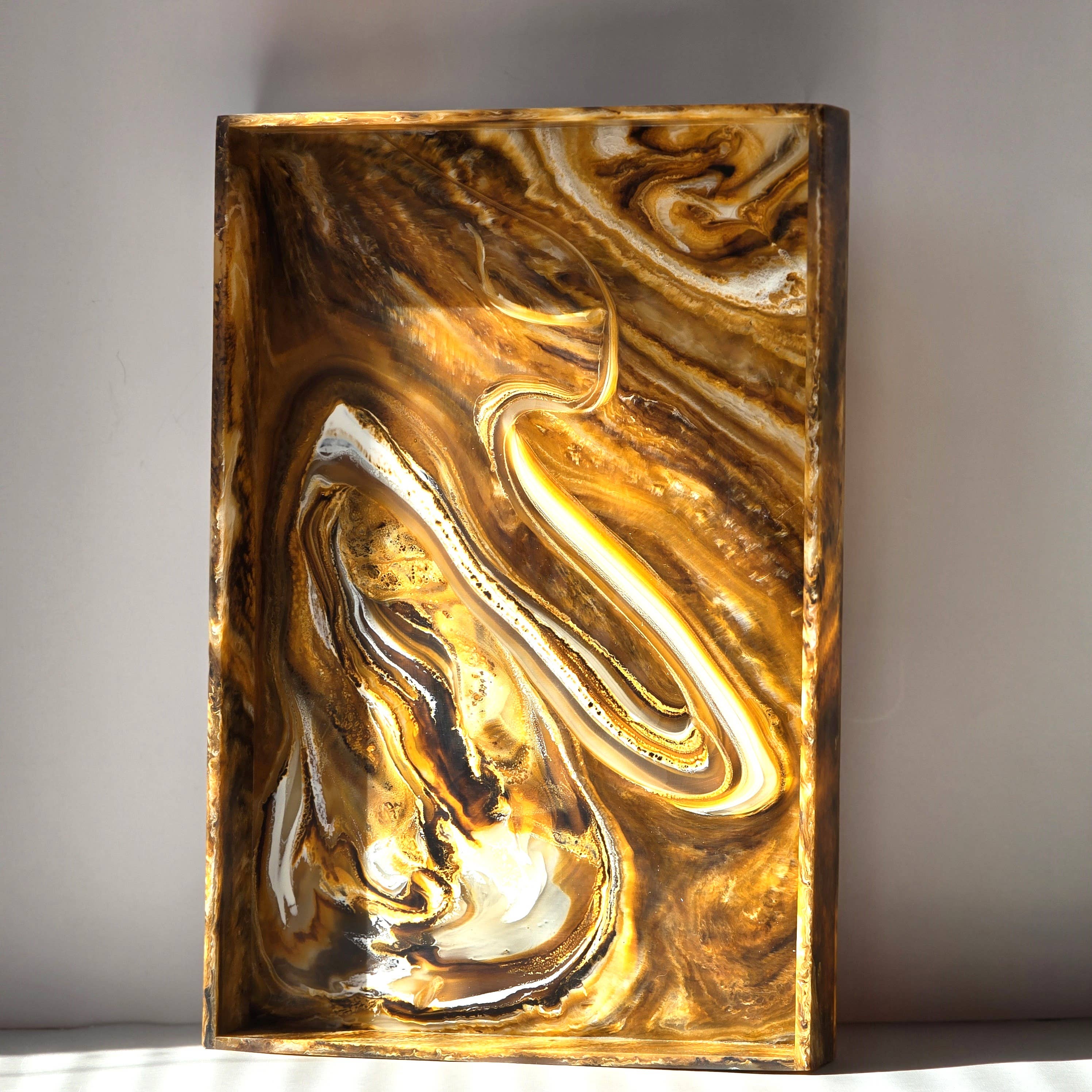 Swirl Brown Hand Poured Resin tray - Large Size