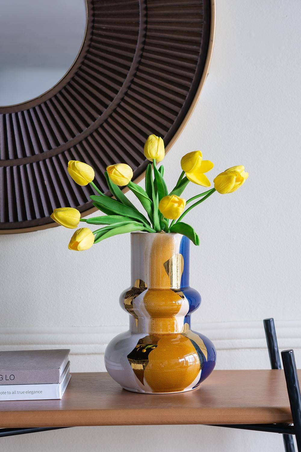 D7.5x10" Bulbous Ceramic Vase Abstract Multicolored Finish