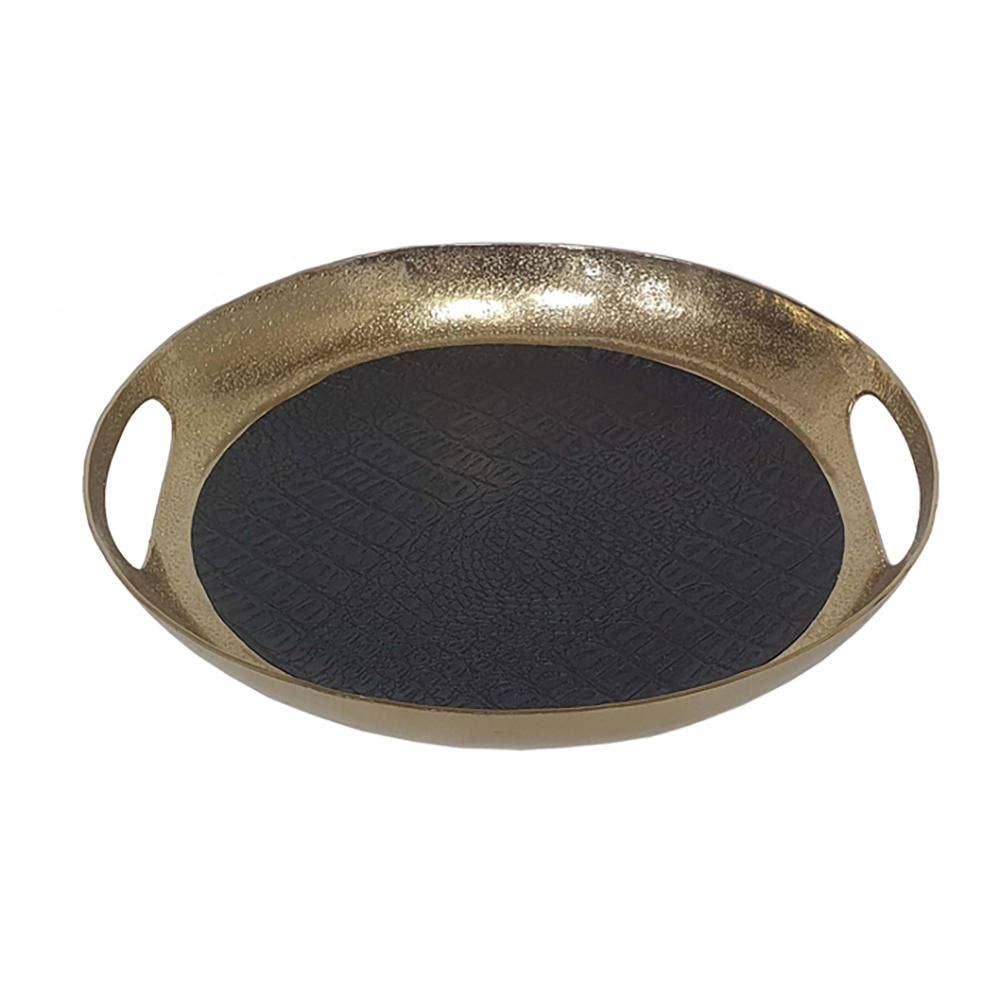D12x2" Round Decorative Tray with Gold Finish
