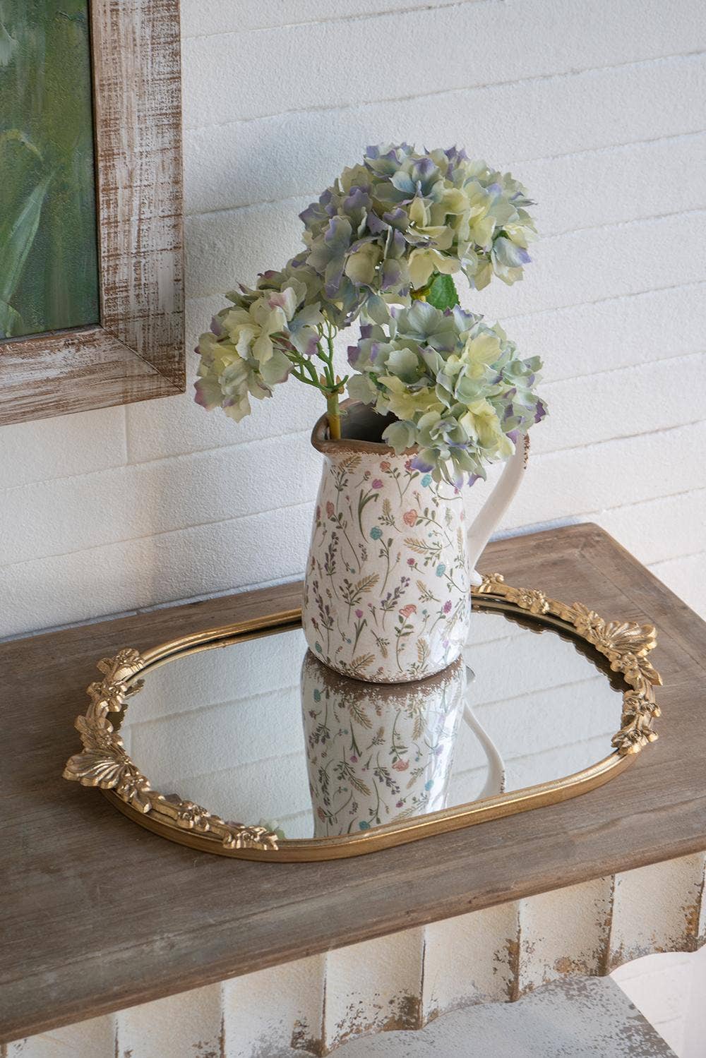 22.5x13.5x1" Mirror Tray w/ Gold Iron Frame Intricate Floral