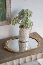 22.5x13.5x1" Mirror Tray w/ Gold Iron Frame Intricate Floral