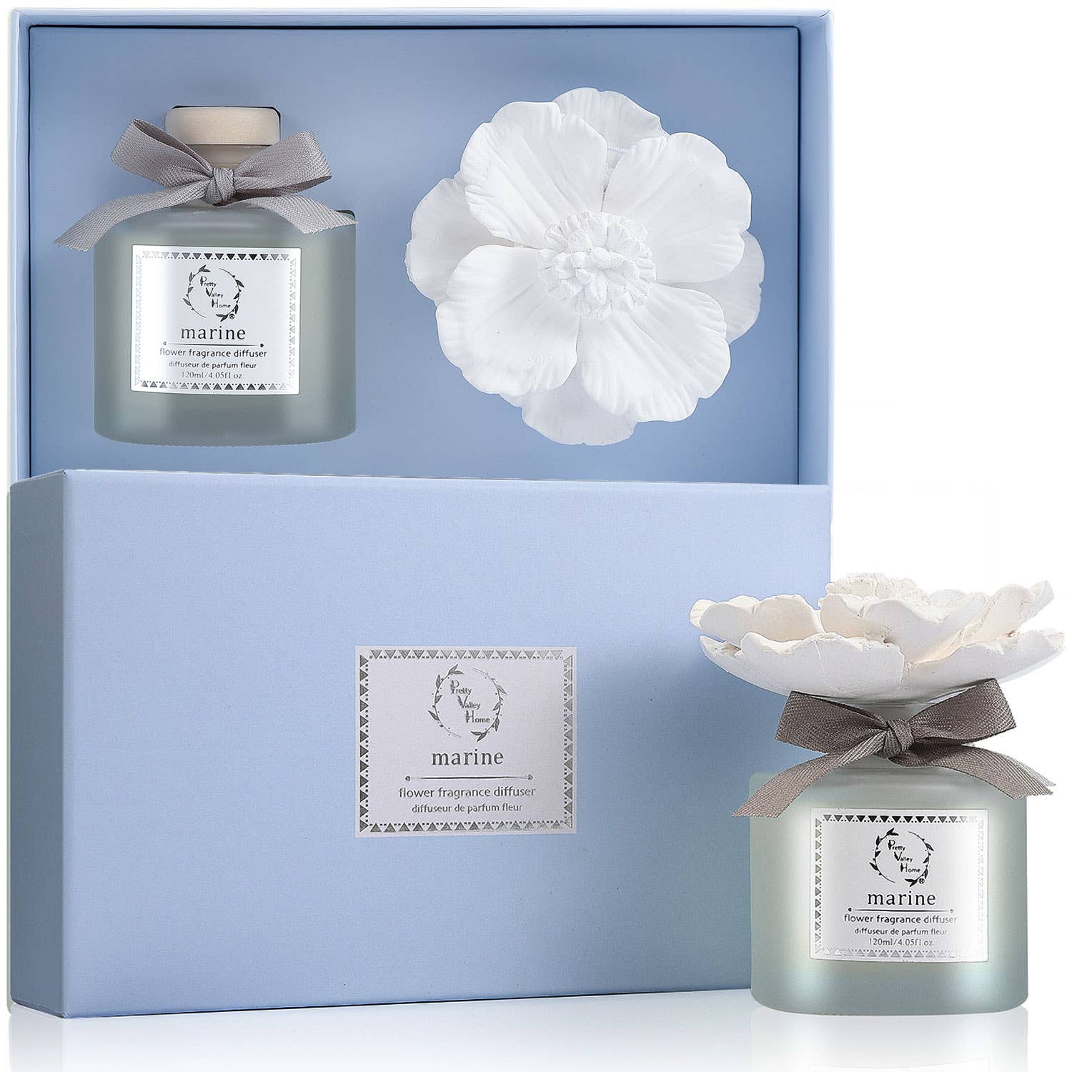 Marigold Ceramic Flower Diffuser Gift Set - Marine (Ocean B)