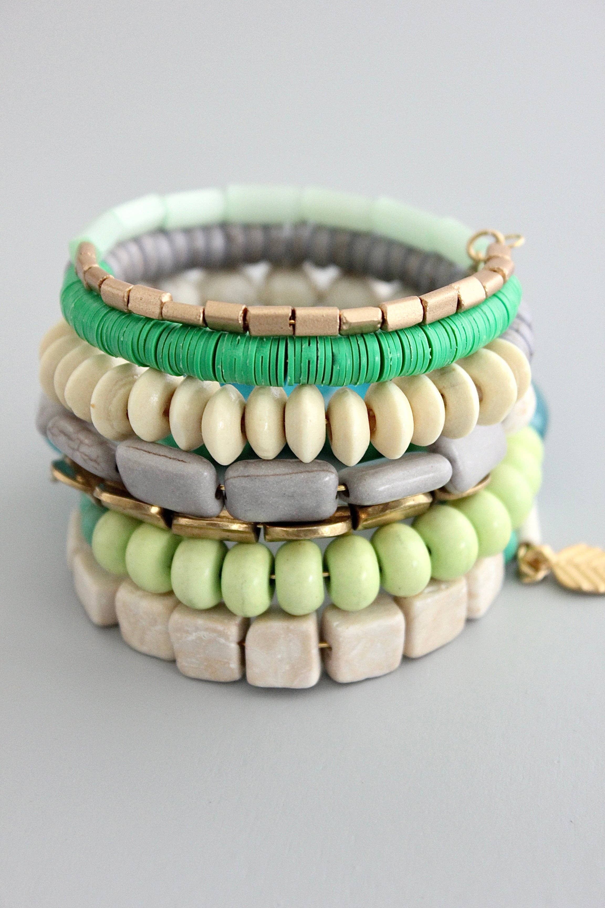 GNDB05 aqua, green, gray, and white wrap bracelet