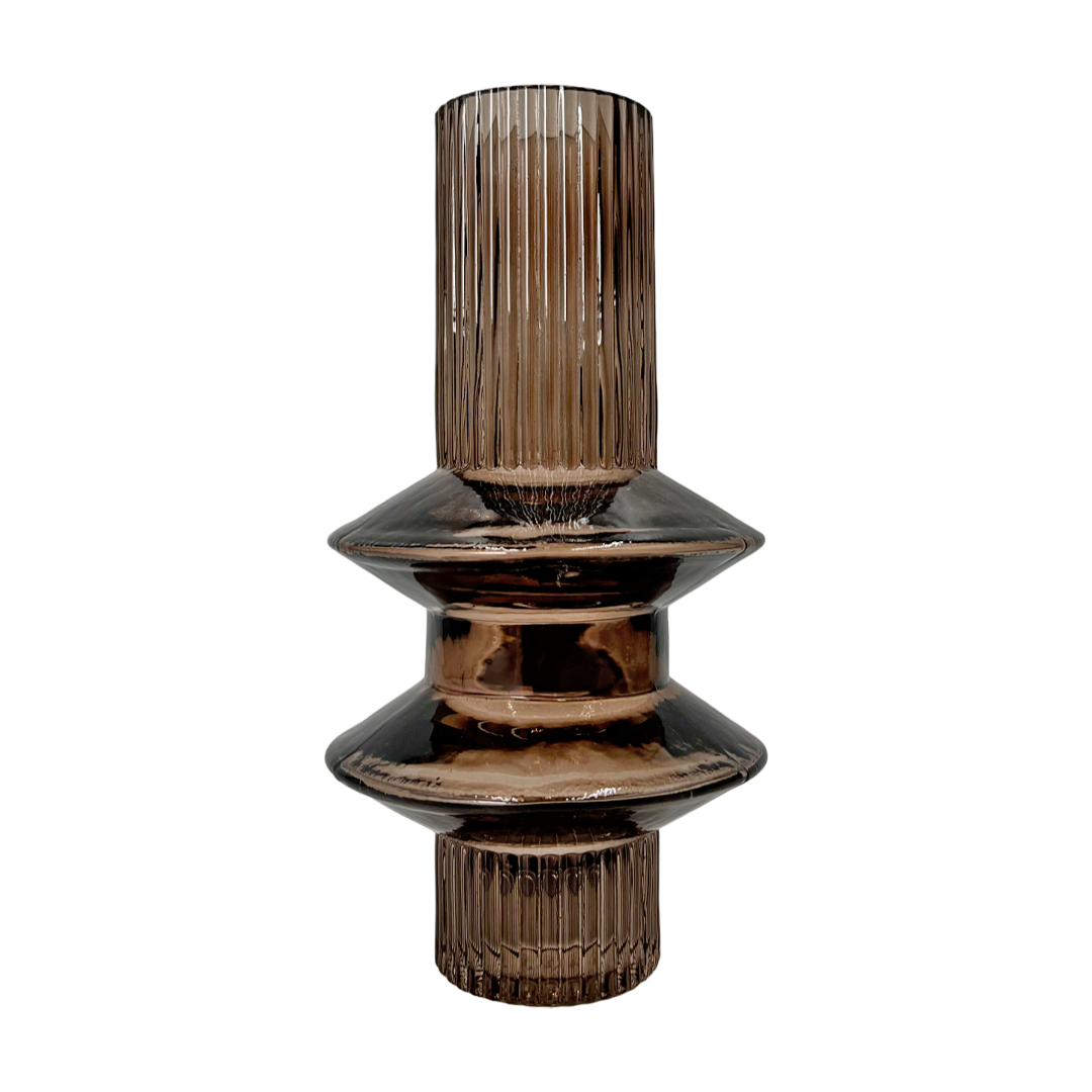 9" High Decorative Brown Modern Handmade Glass Flower Vase