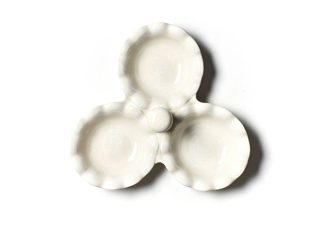 Signature White Ruffle Three Bowl Server