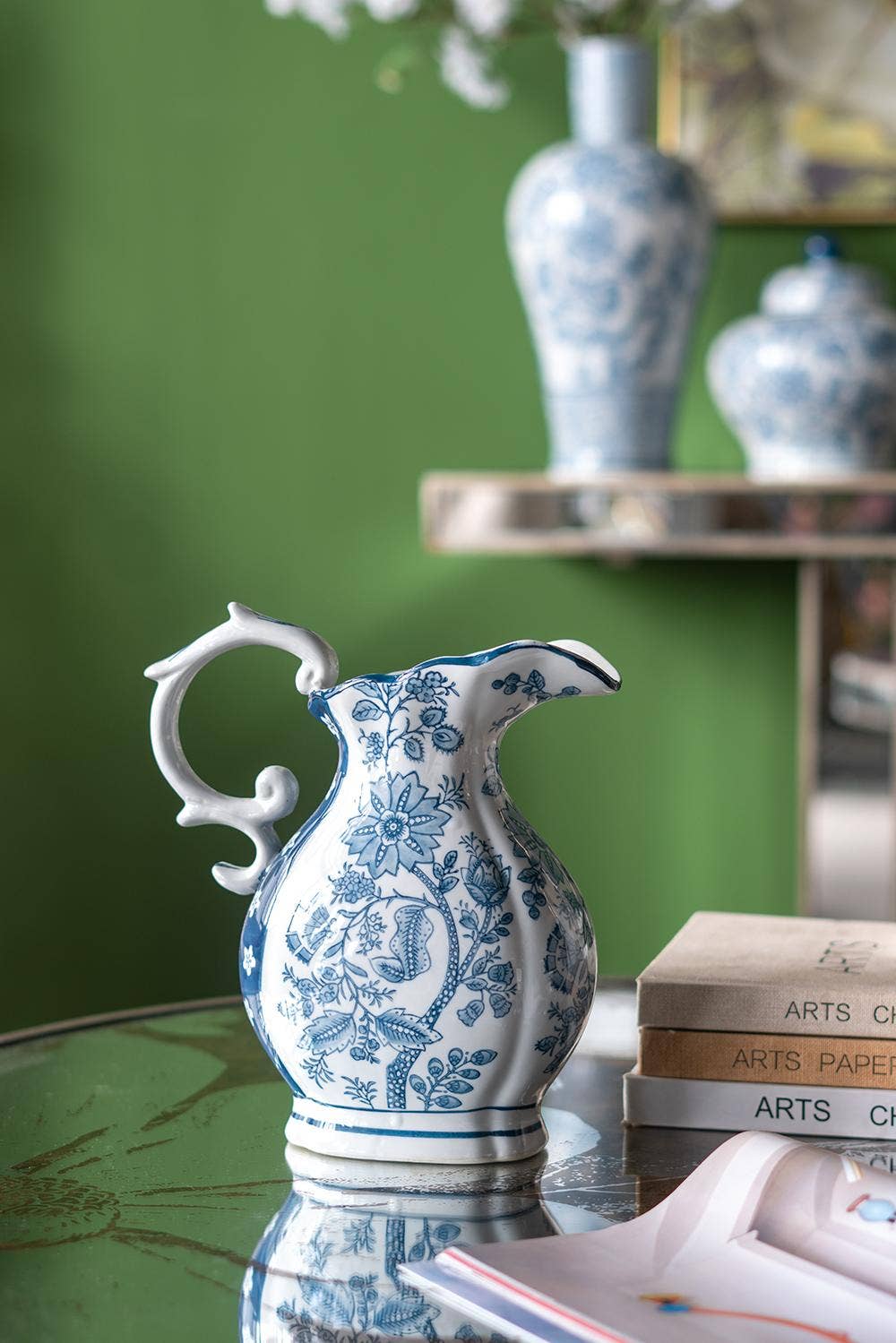 9x5x10" Decorative Porcelain Pitcher w/ Blue & White Floral