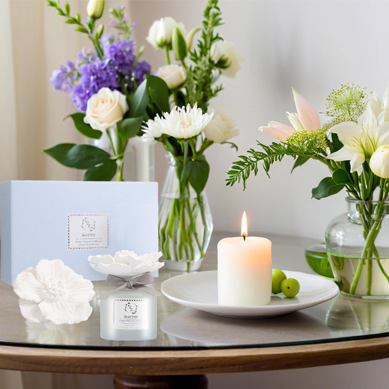 Marigold Ceramic Flower Diffuser Gift Set - Marine (Ocean B)