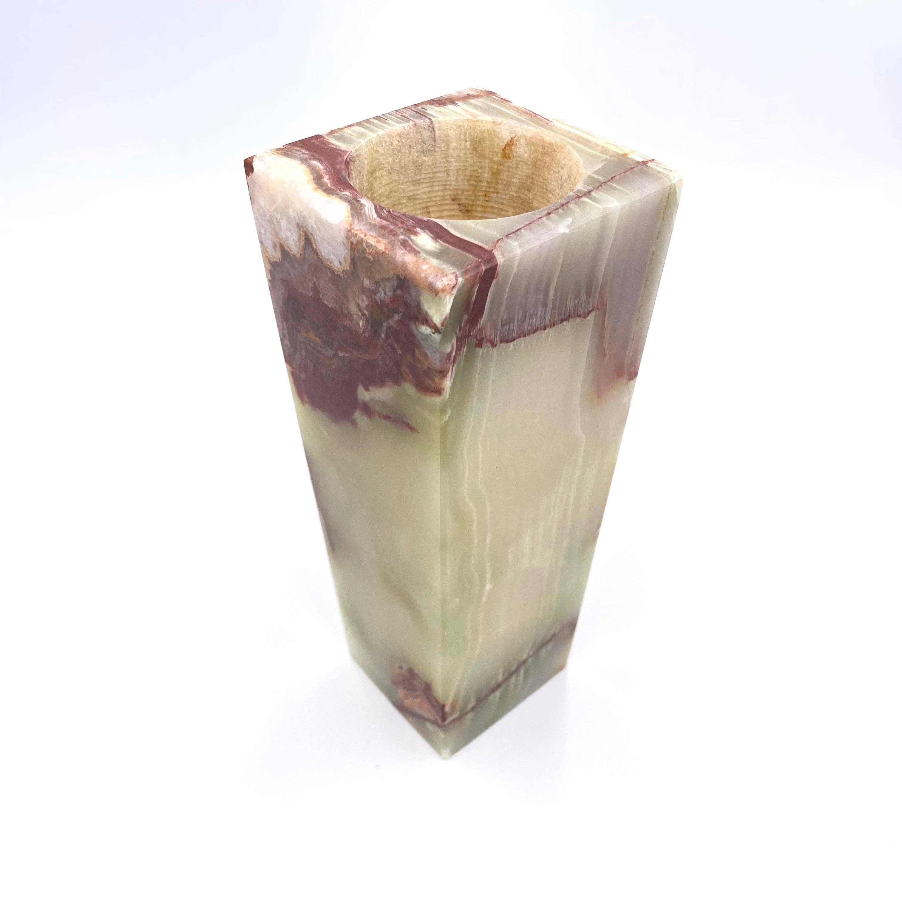 8" Square Vase in marble and onyx: Black Zebra Marble