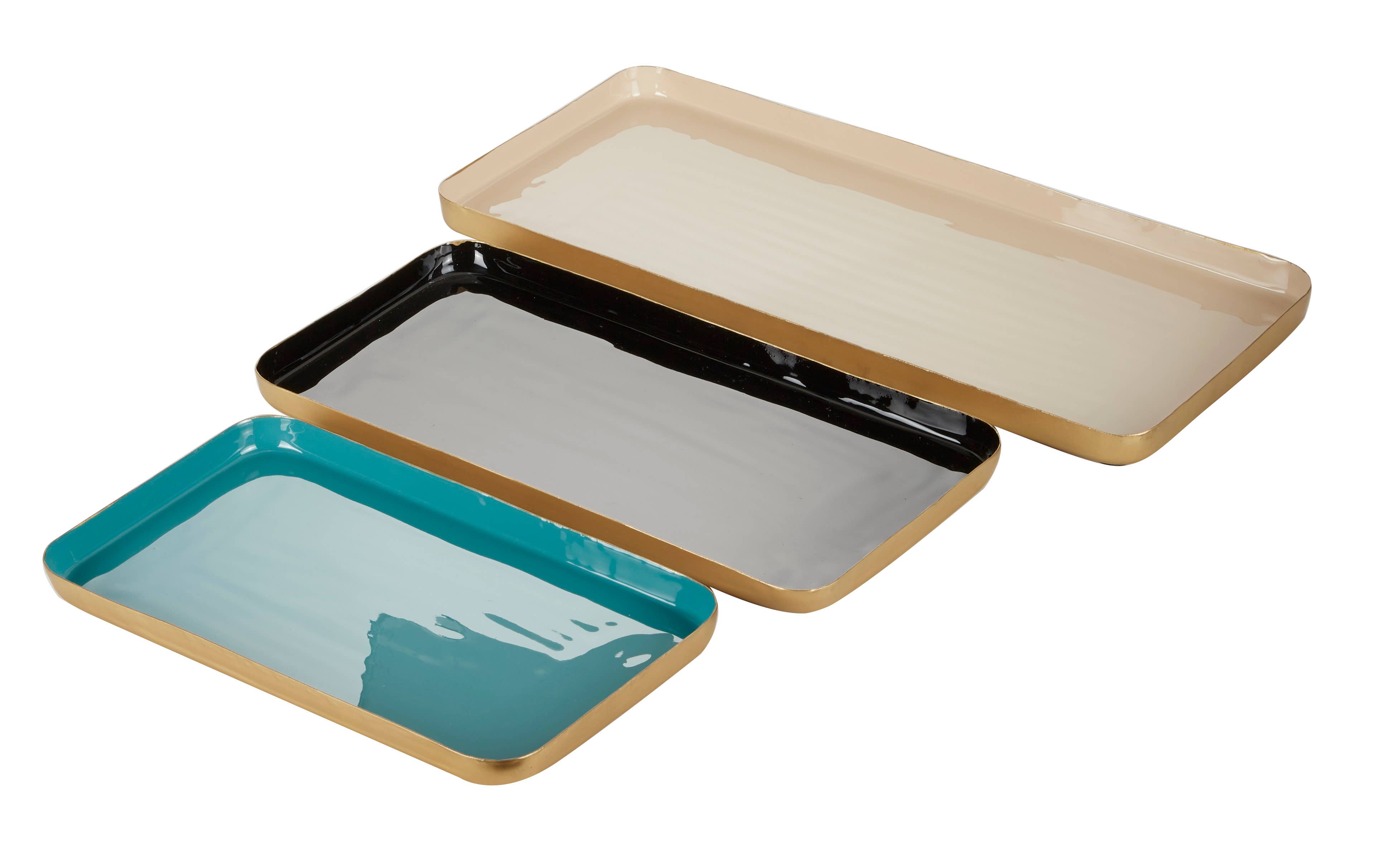 Contemporary Multi Colored Metal Tray Set