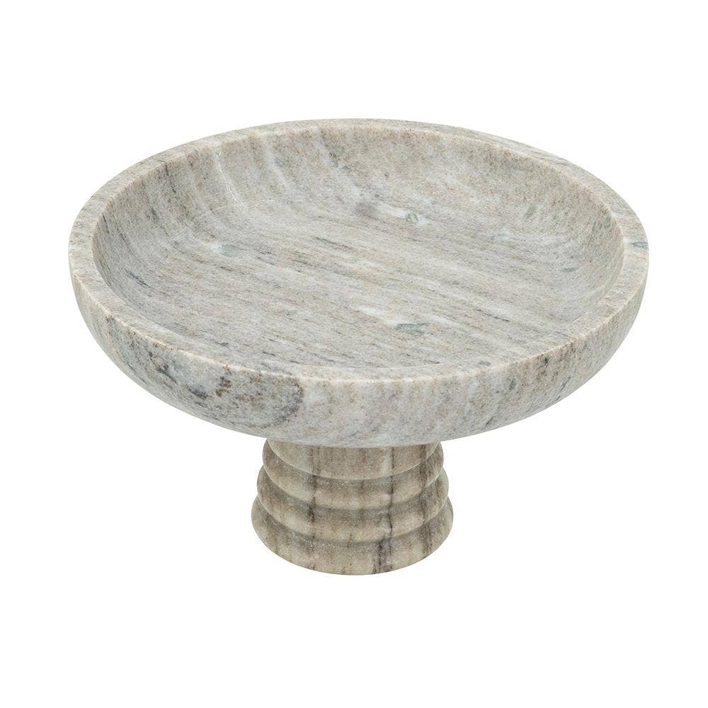 D10x6" Marble Pedestal Bowl w/ Natural Gray Ribbed Base