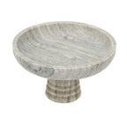 D10x6" Marble Pedestal Bowl w/ Natural Gray Ribbed Base