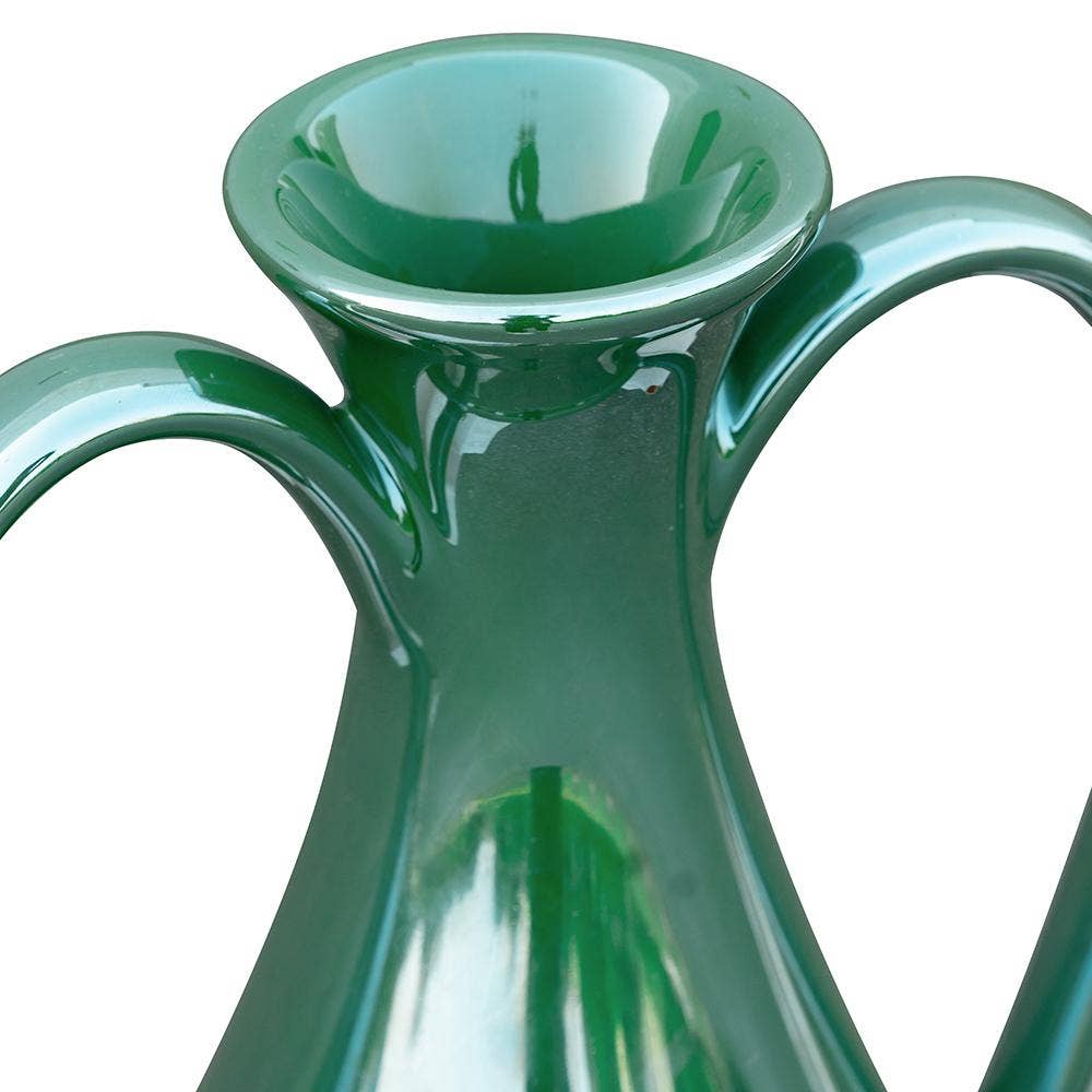 6.5x5x10" Pedestal Vase w/ Handles & Green Electroplating