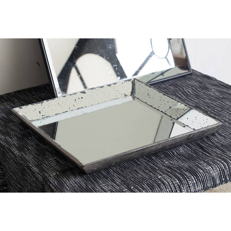 20x20" Mirrored Wood Tray - Silver