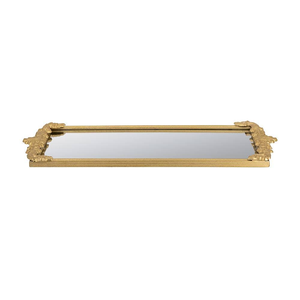 24.5x12.5x1" Mirror Tray w/ Gold Frame & Intricate Floral