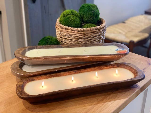 20" Wood Bread Bowl Candles: 20x6x3 / Natural / Earth Garden