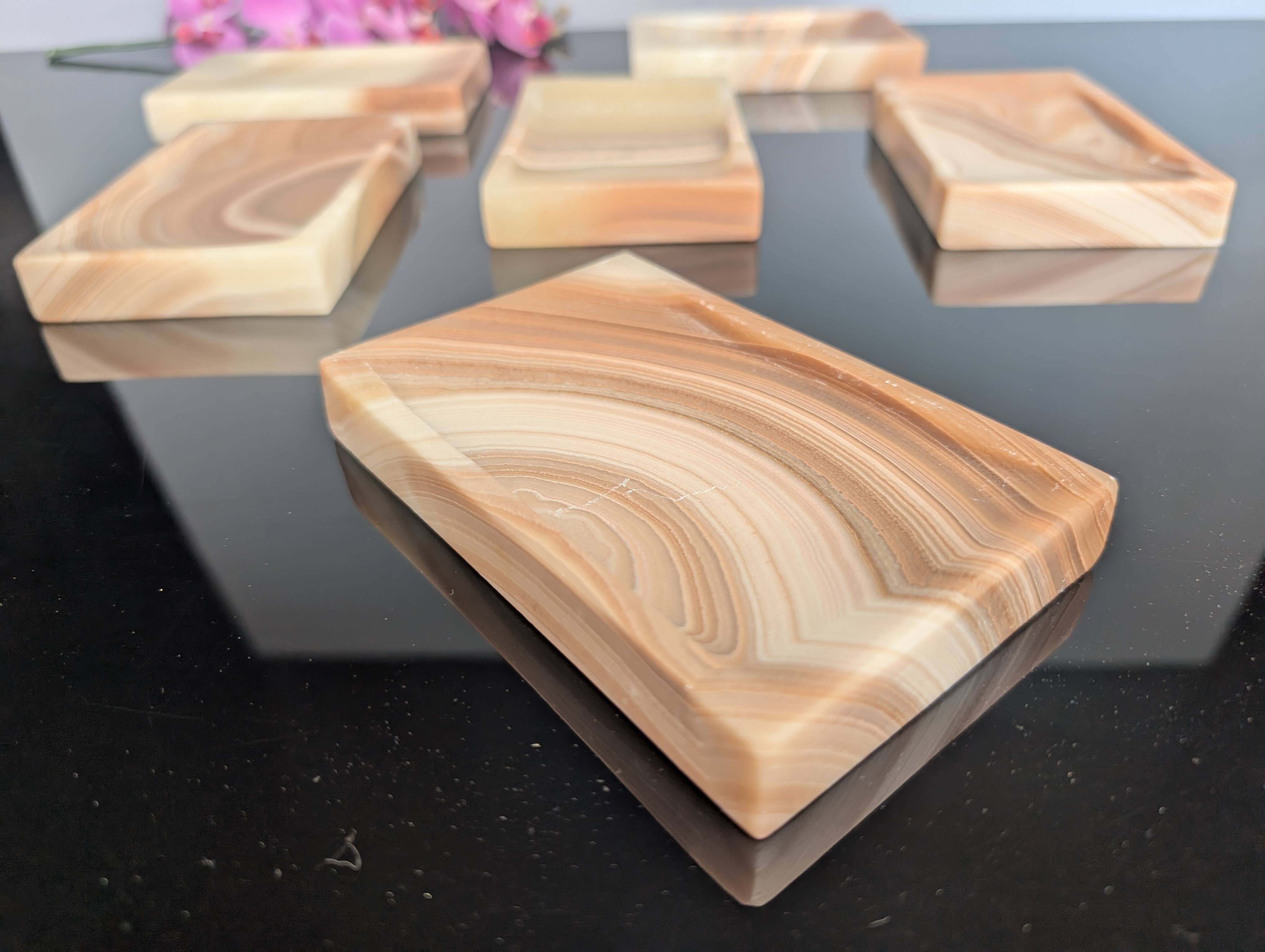 Onyx soap dishes, handcrafted stone trays for soap