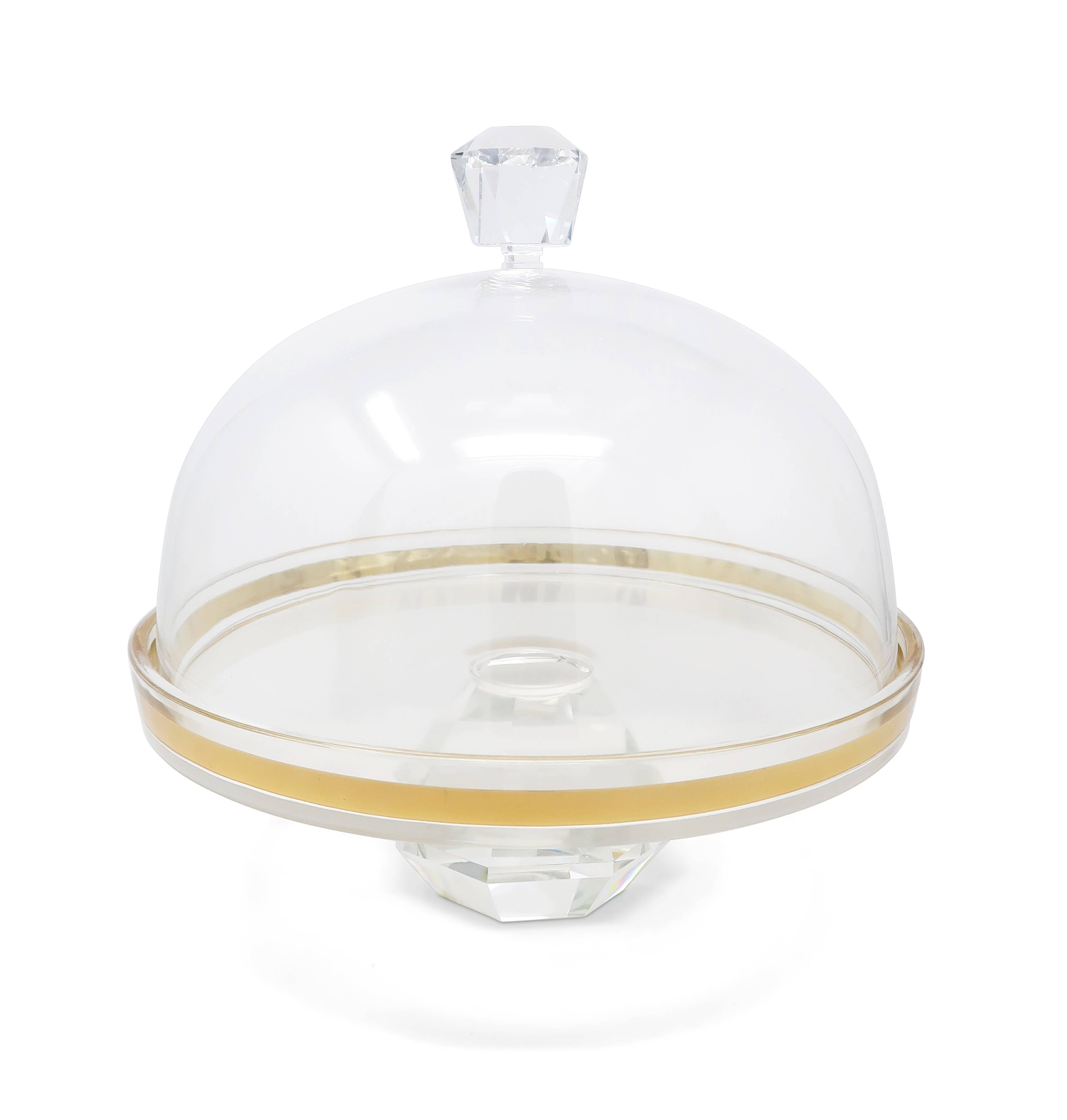 Glass Cake Dome with Colored Diamond Base and Knob, 13"D