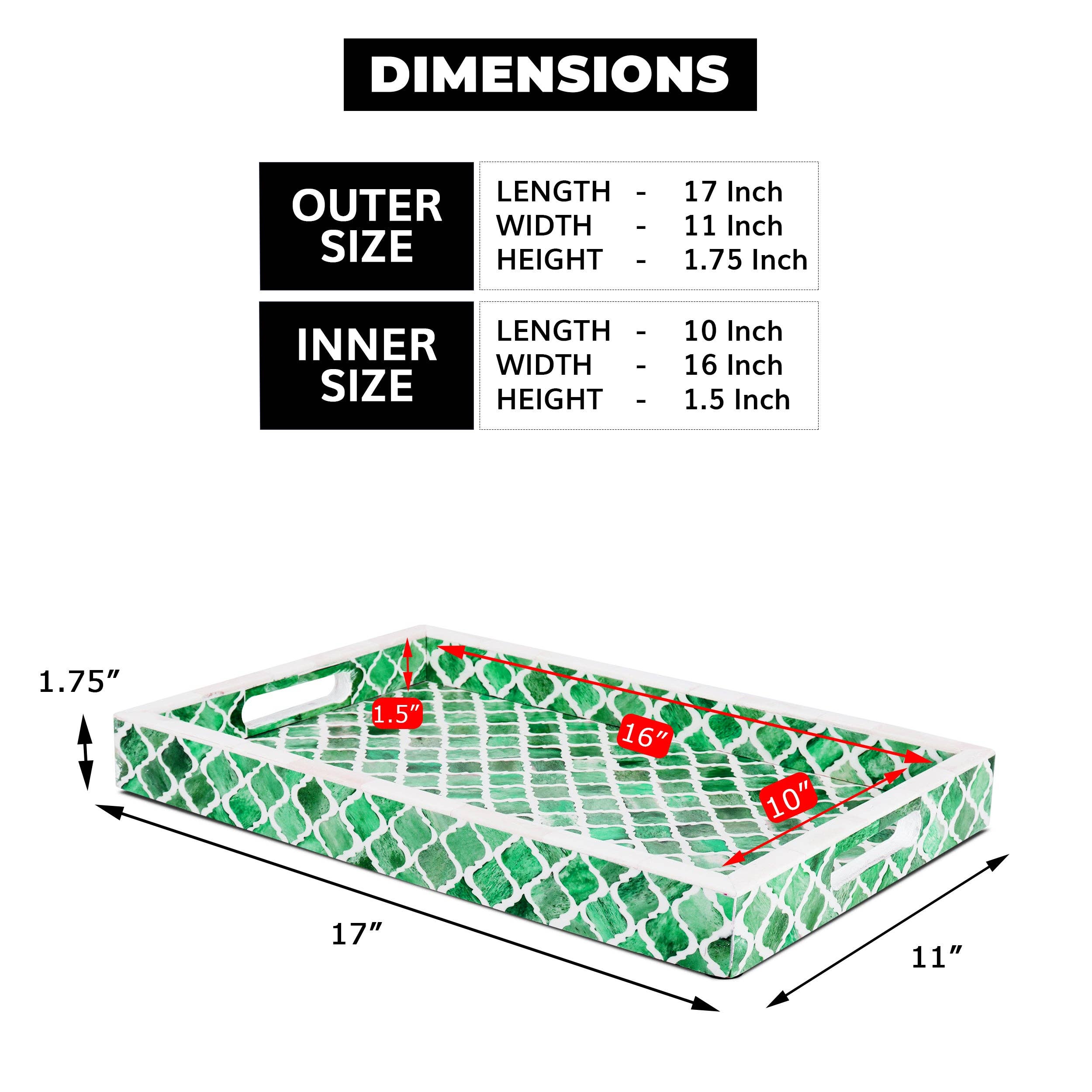 Decorative Tray Moroccan Green & White 11x17 inch