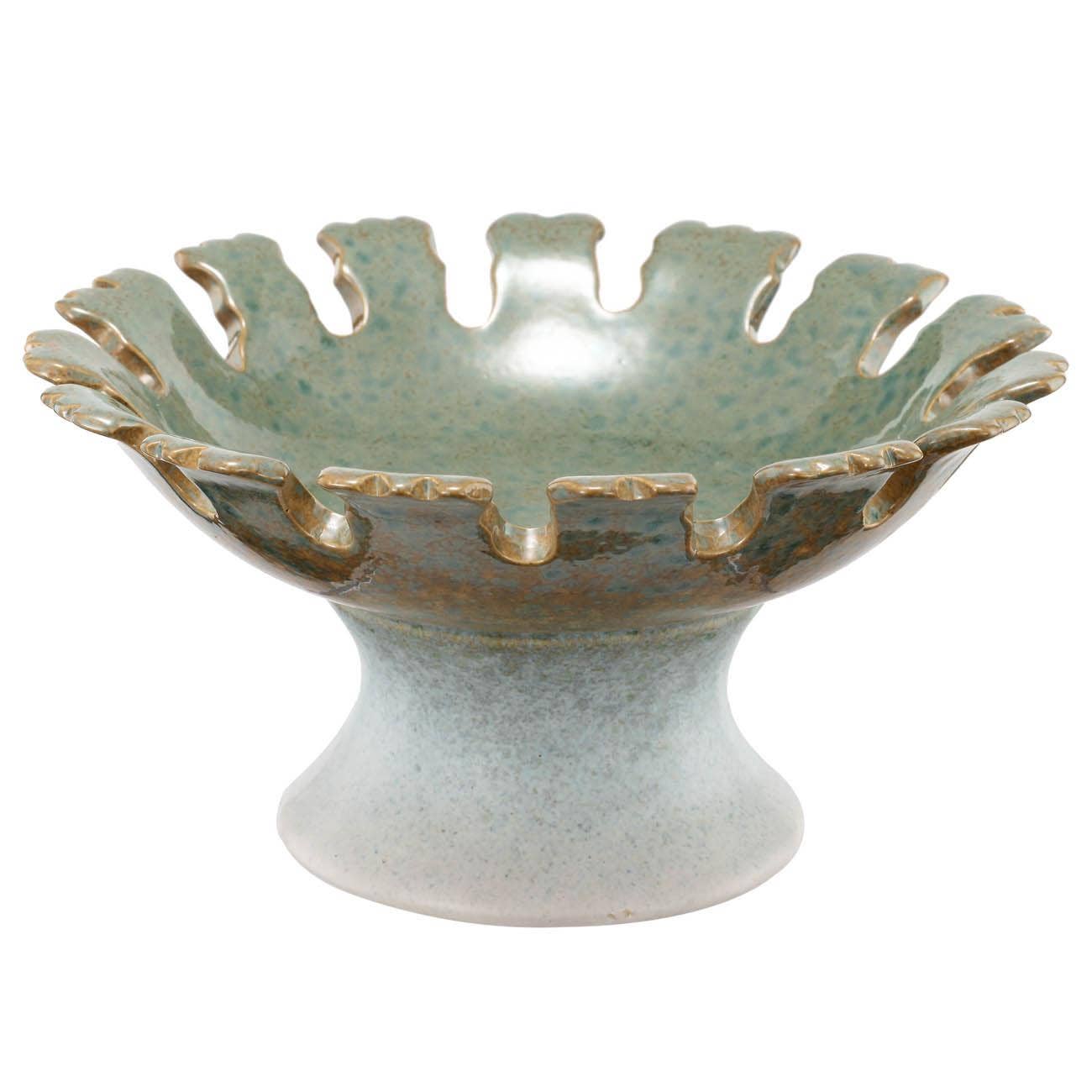D8x4" Ceramic Pedestal Bowl - Green/White