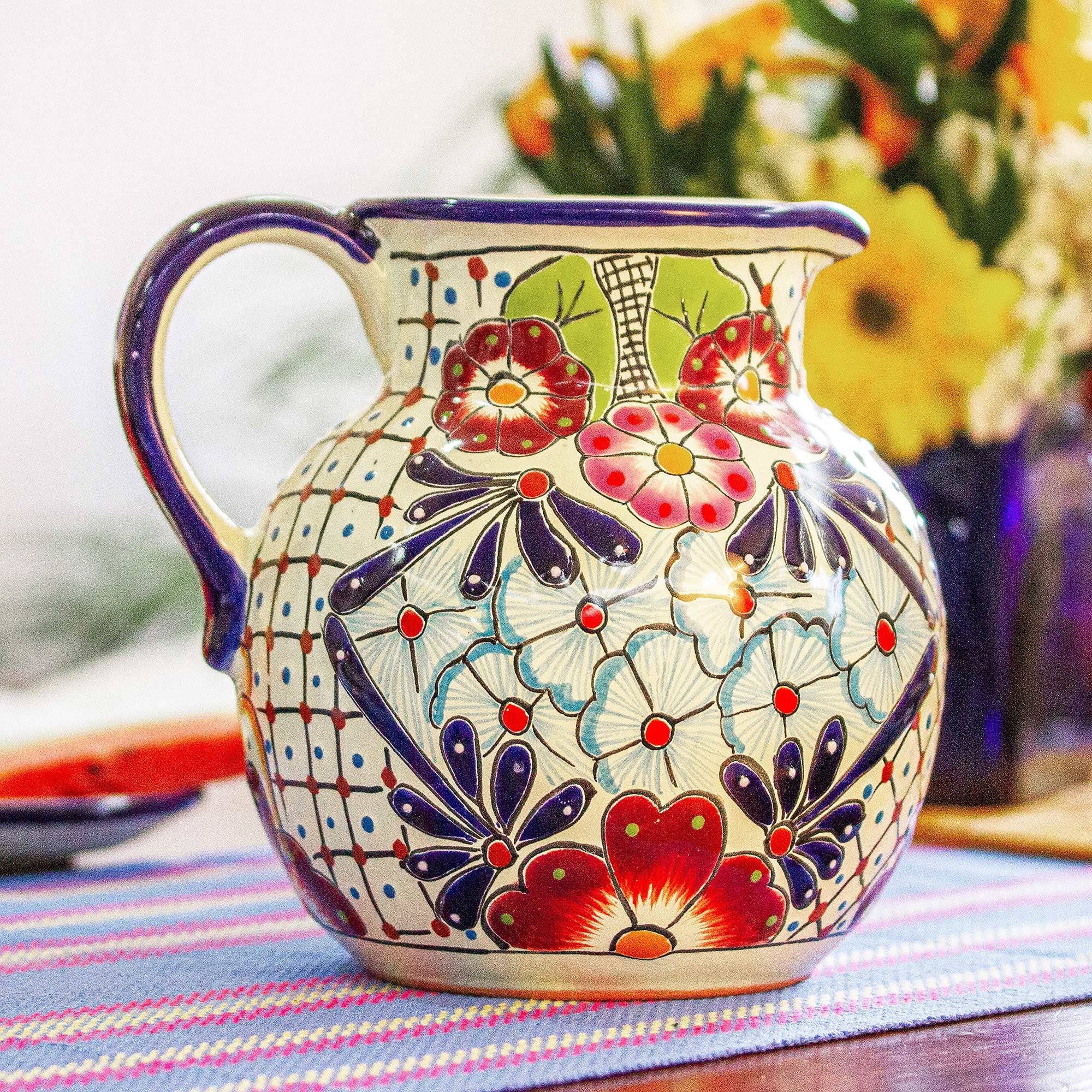 Novica Handmade Colors Of Mexico Ceramic Pitcher