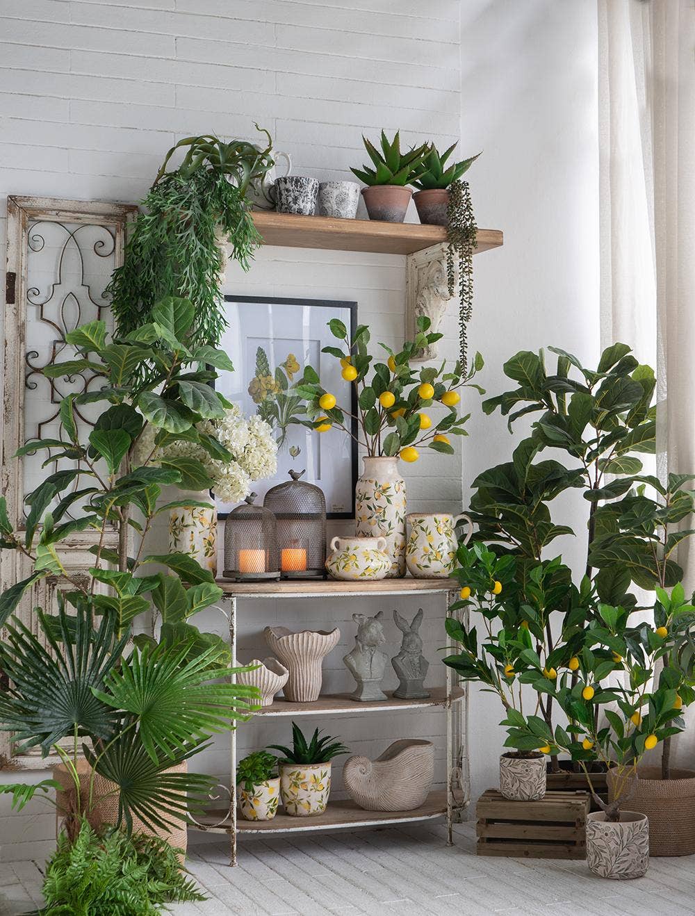 6.3x5x6" White Ceramic Pitcher Vase w/ Yellow Lemon Motif