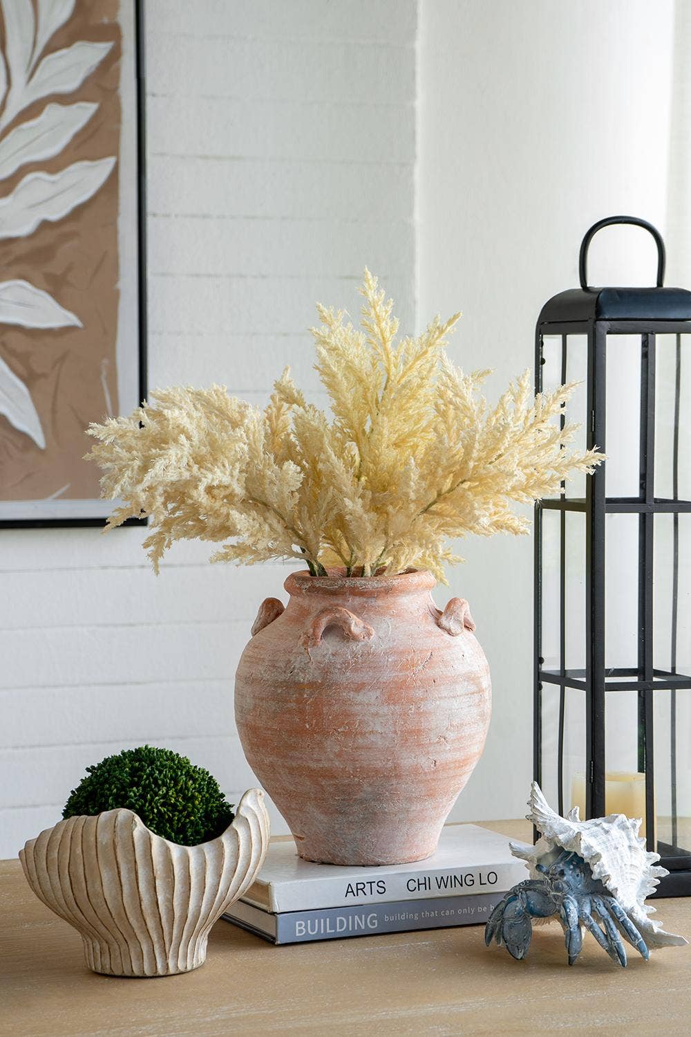 D8.5x9.5" Amphora Vase w/ Textured Terracotta & Handles