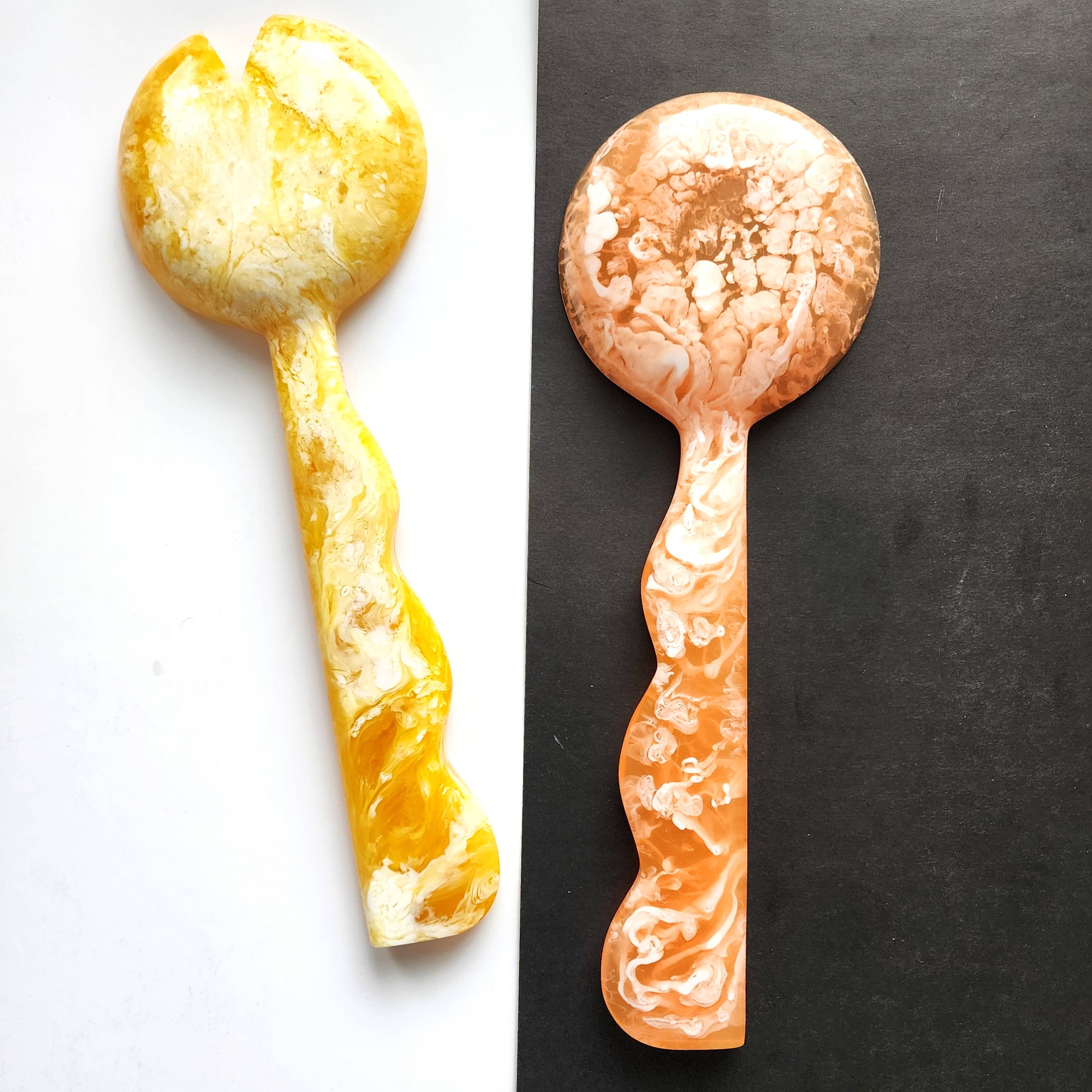 2 Colors, Hand Poured Resin Salad Serving Set -  Serving Set