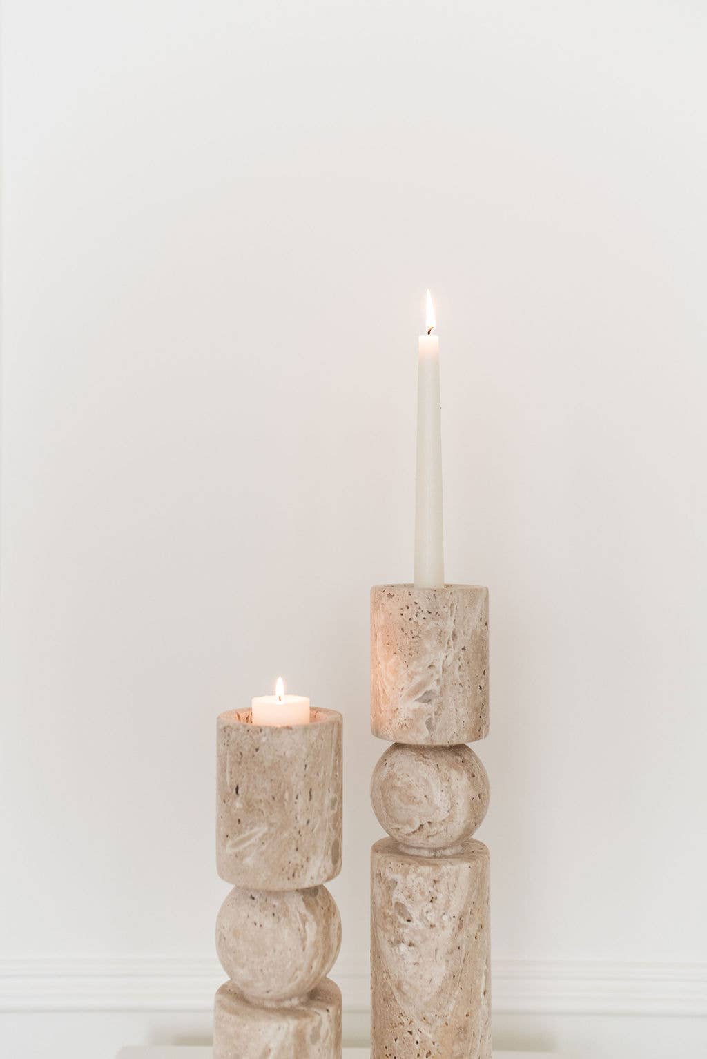 Travertine Stone Candle Holders | Dual Taper + Tealight: Large