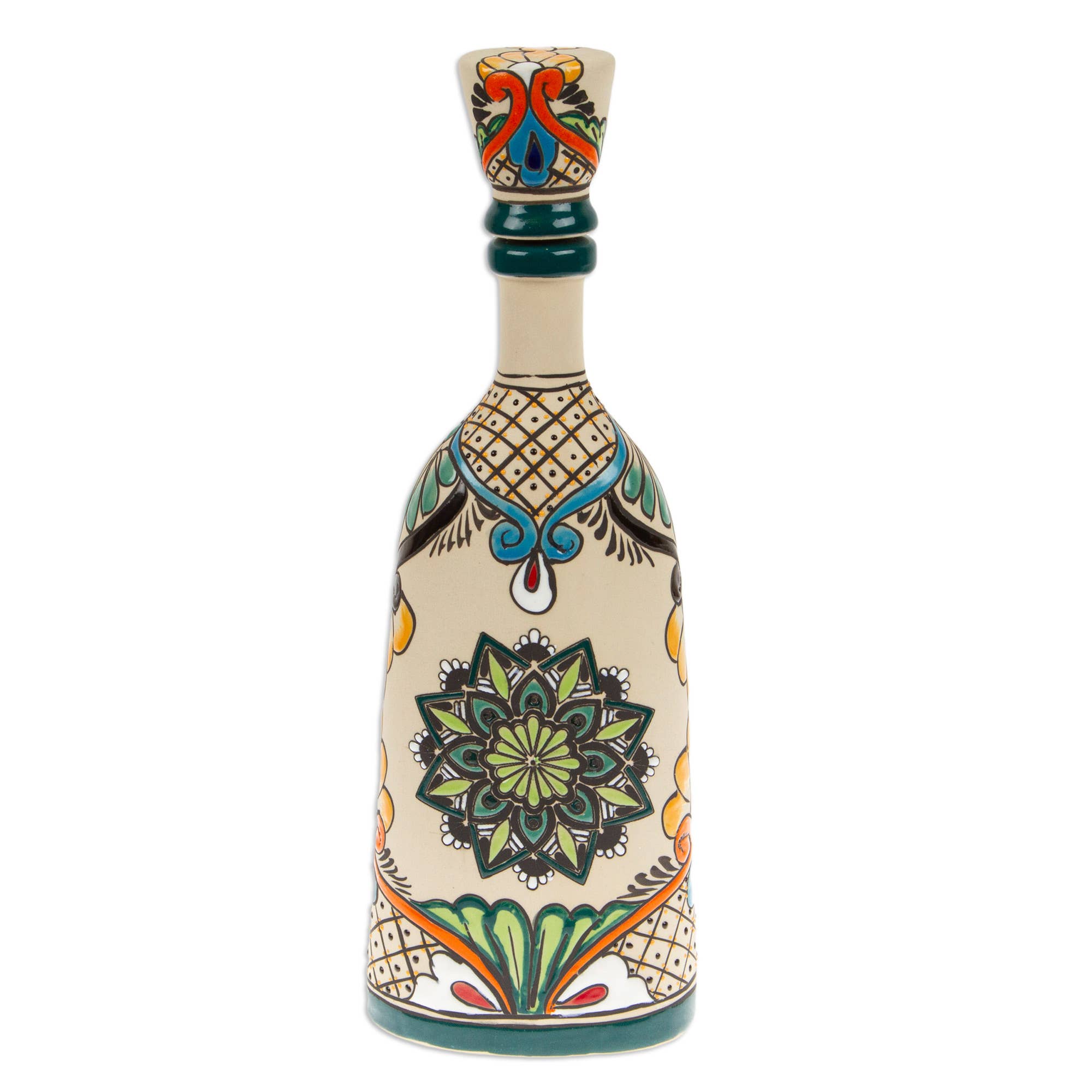 Green  Mandala Flavors Ceramic Decanter
