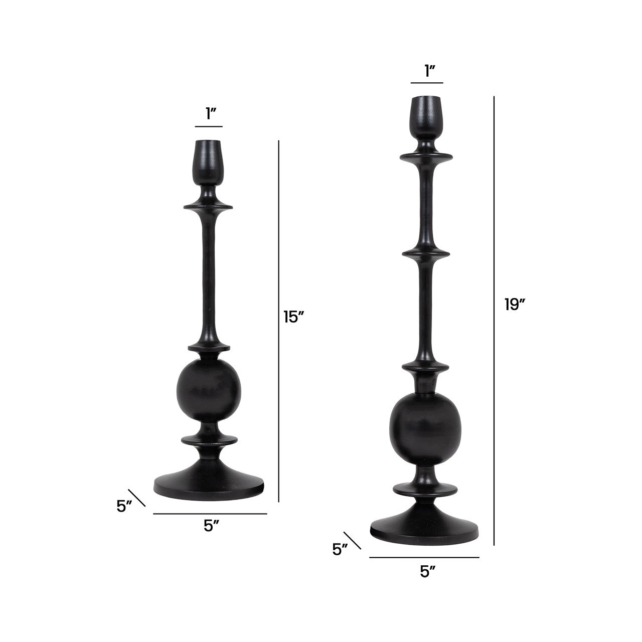 Madoc Black Aluminum Candleholders, Set of 2