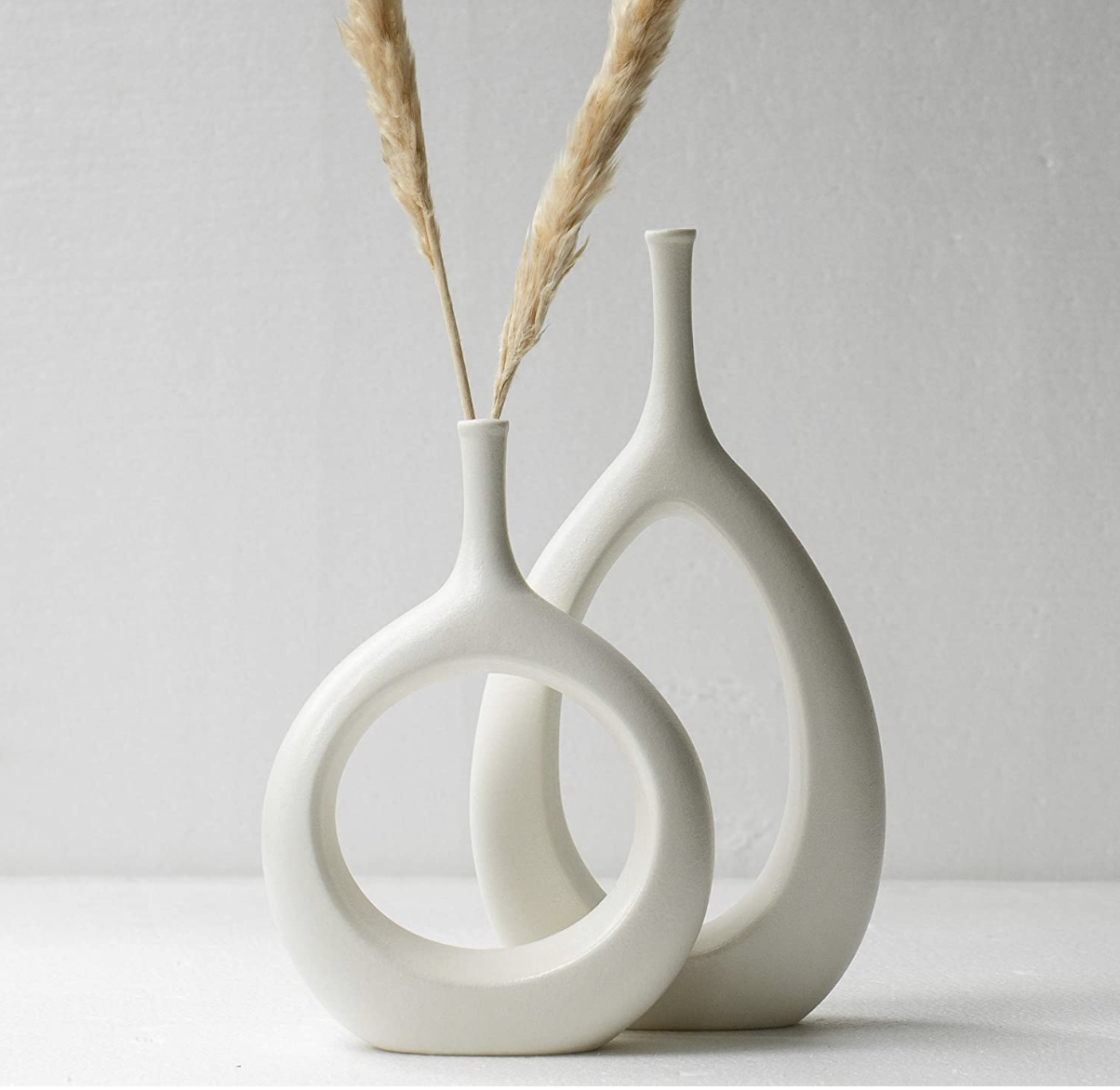 Ceramic Vase 2 Pack, White Modern Bud Vase