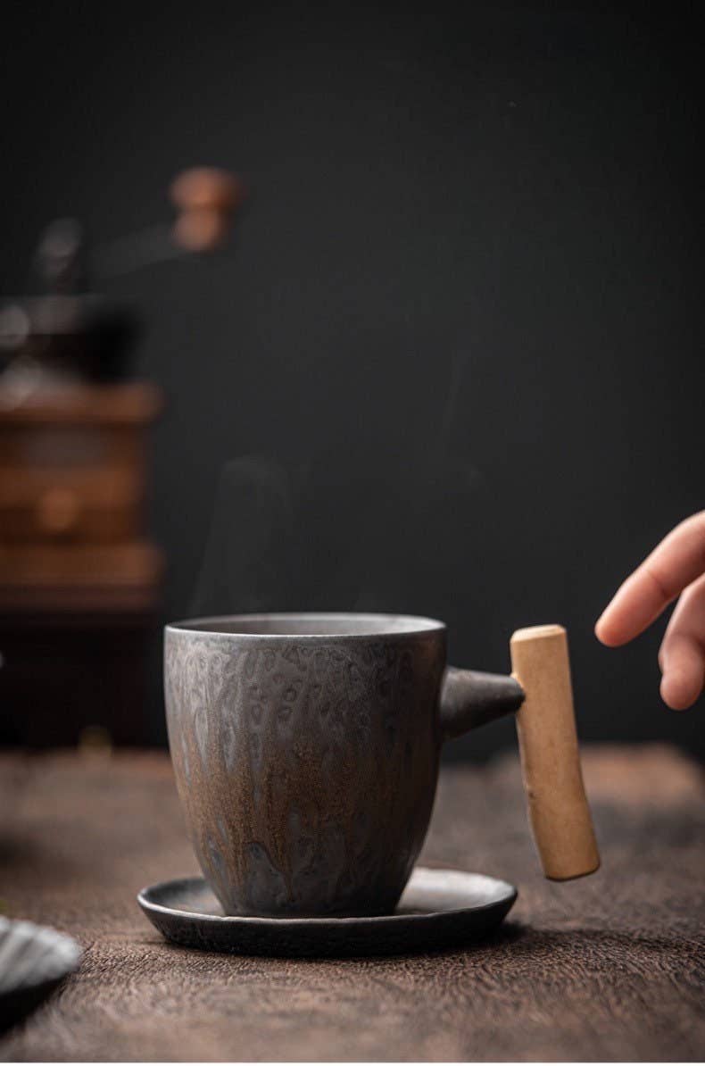 Gohobi Morden Wooden handle Ceramic Metallic Glaze Mug
